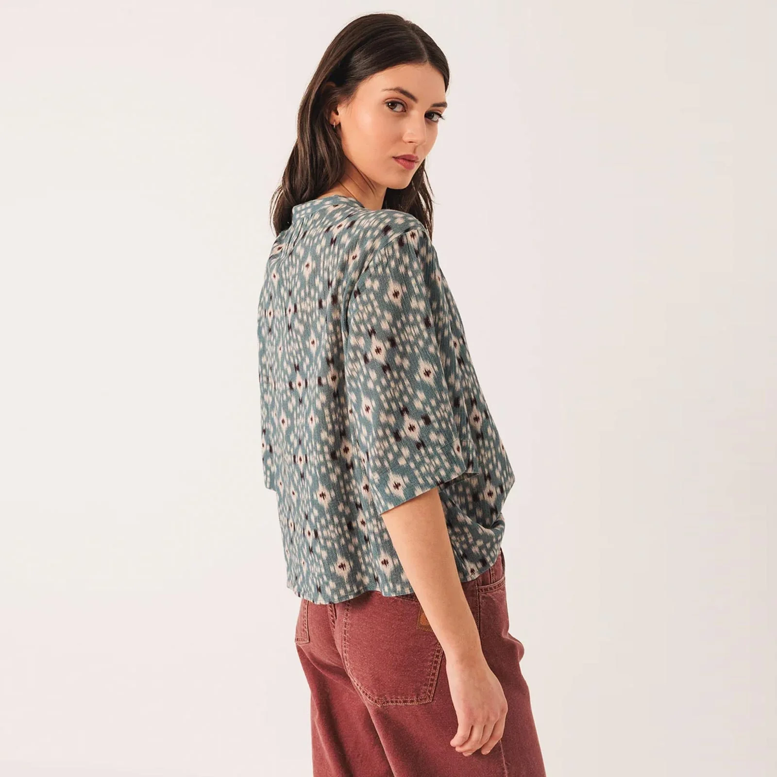 Allover Print Cotton Blouse azul vintage - Image 4