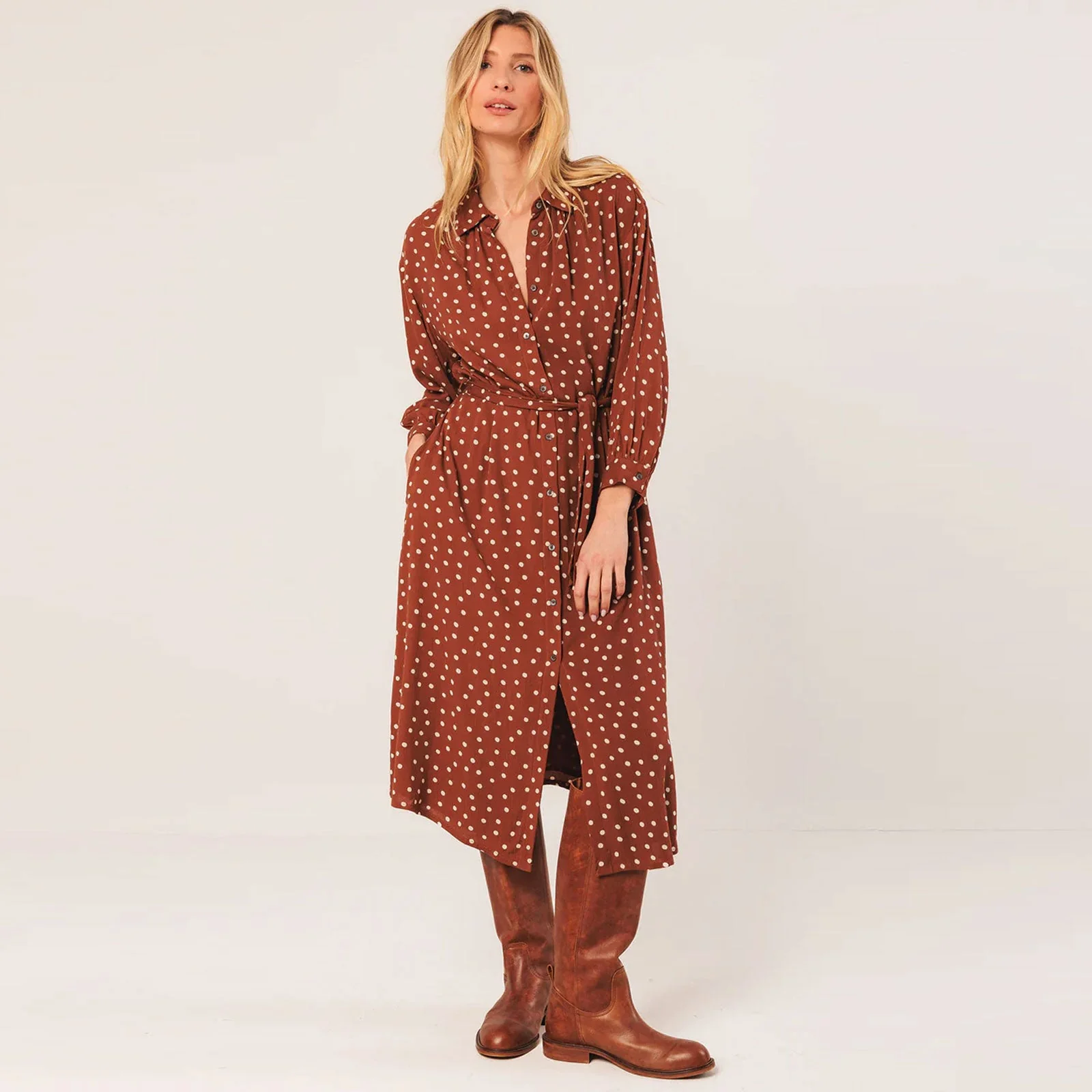Allover Print Viscose Dress terracota