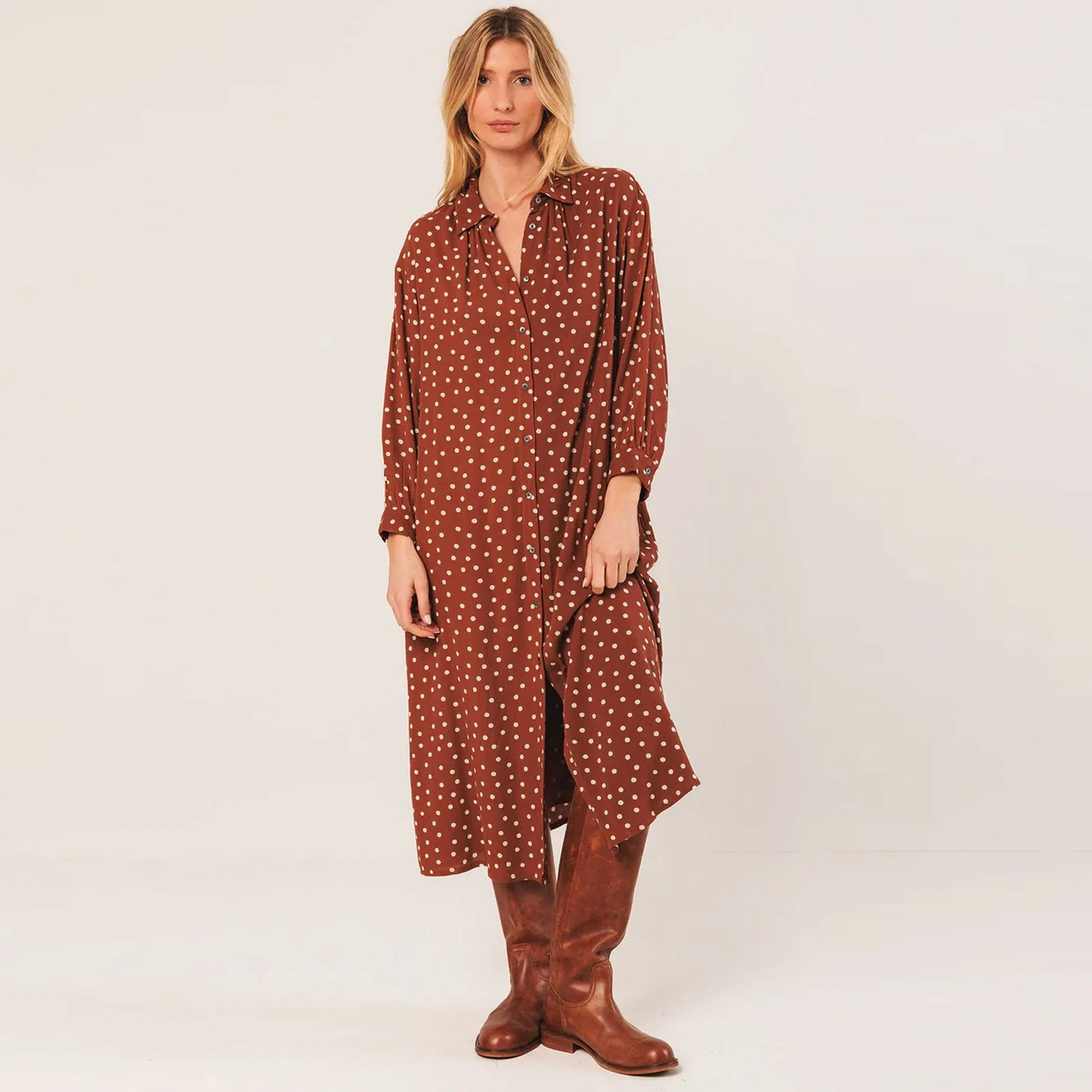 Allover Print Viscose Dress terracota - Image 4