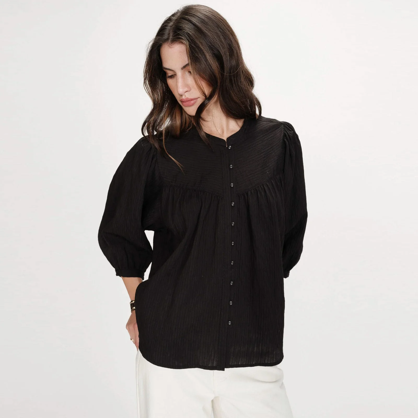Balloon-Sleeve Blouse Vanille noir