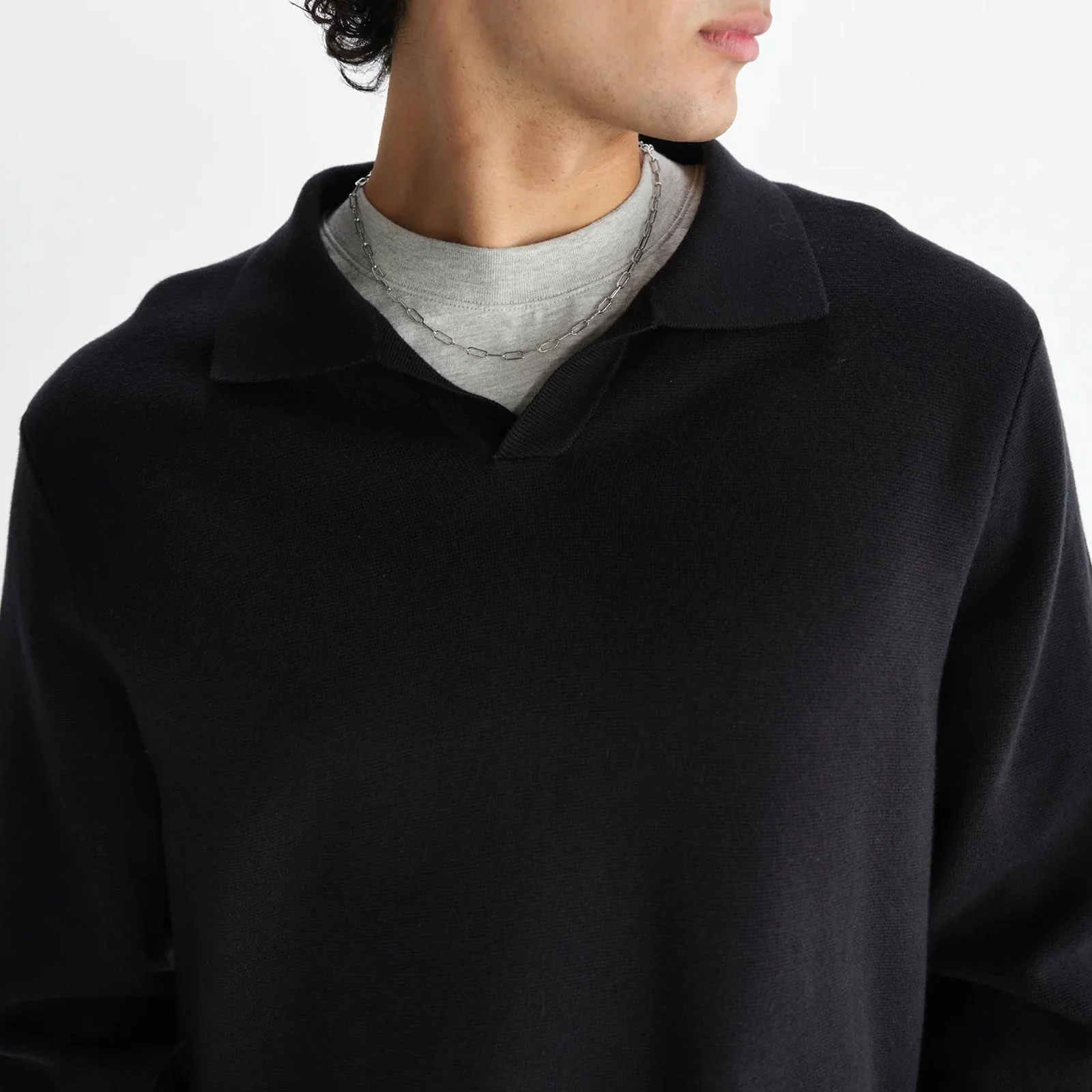 Carter Open Collar Polo Milano Knit black - Image 5