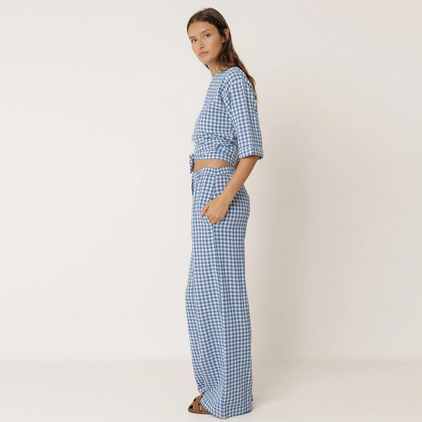Check Cotton Pants azul britanico