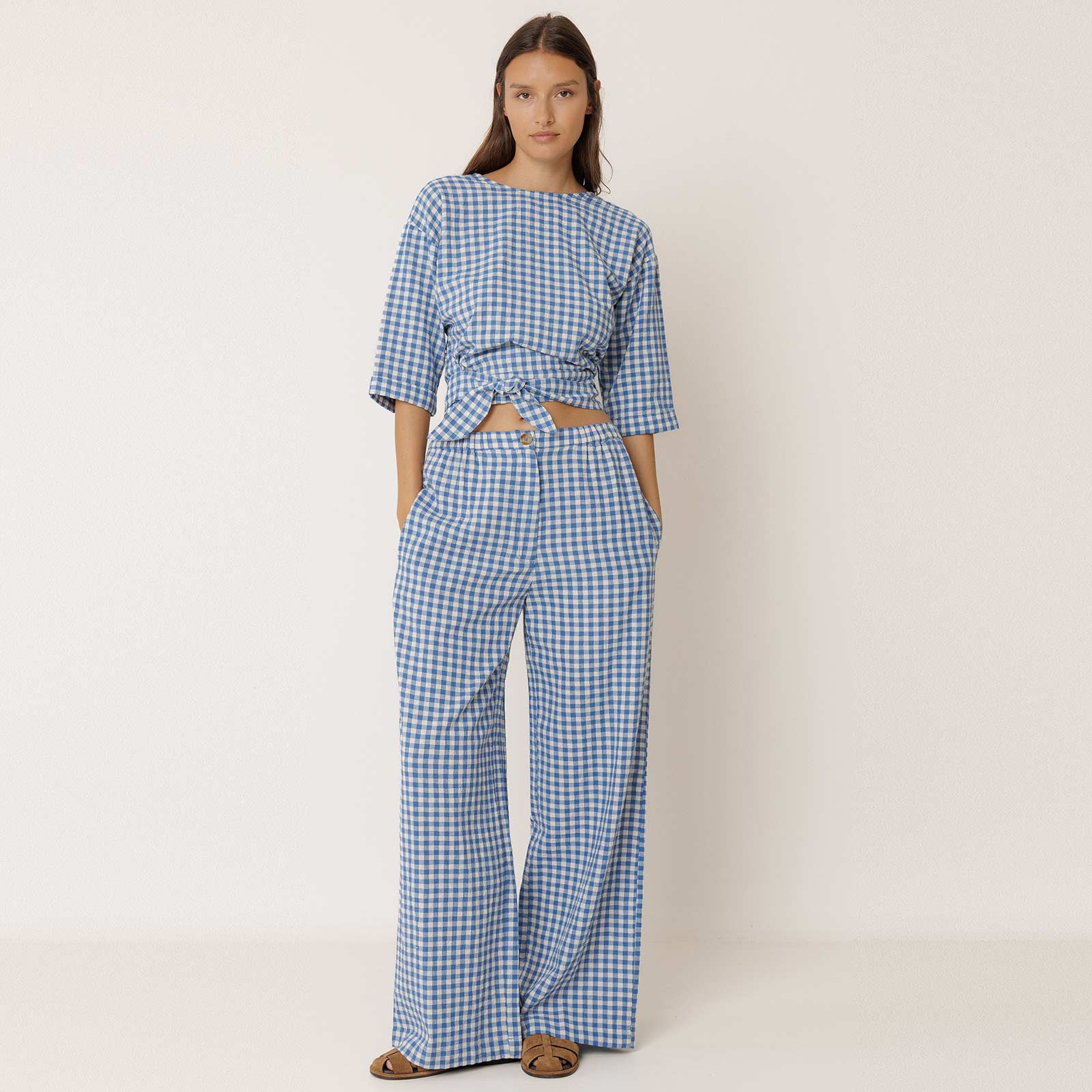 Check Wrap Blouse azul britanico