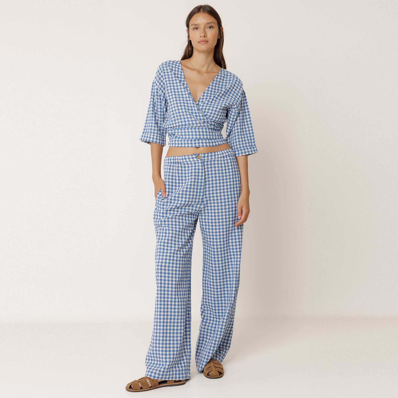 Check Wrap Blouse azul britanico - Image 3