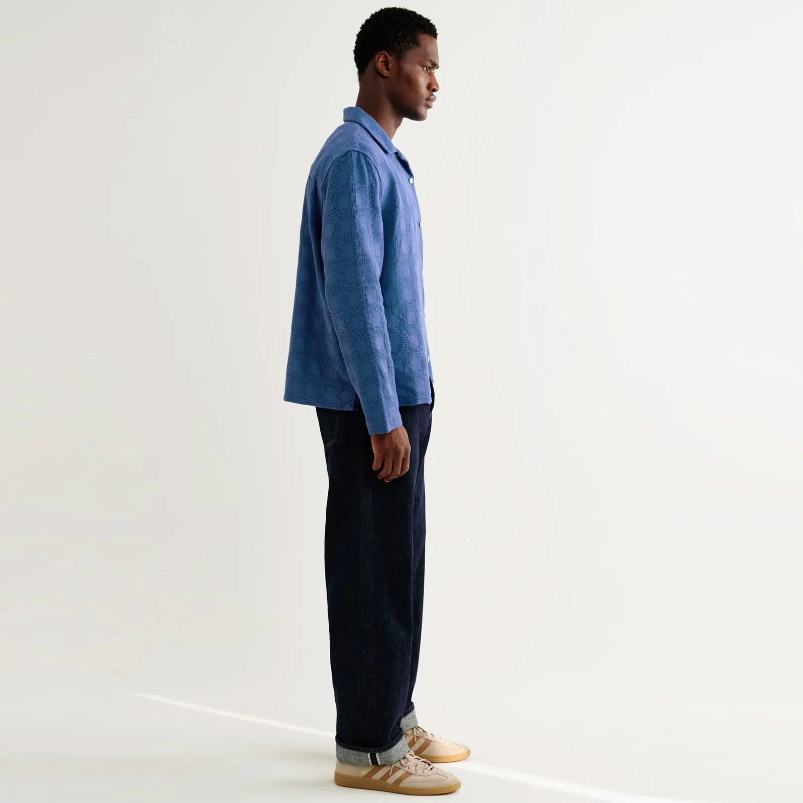 Corey L/S Cotton Dobby Shirt check blue - Image 3