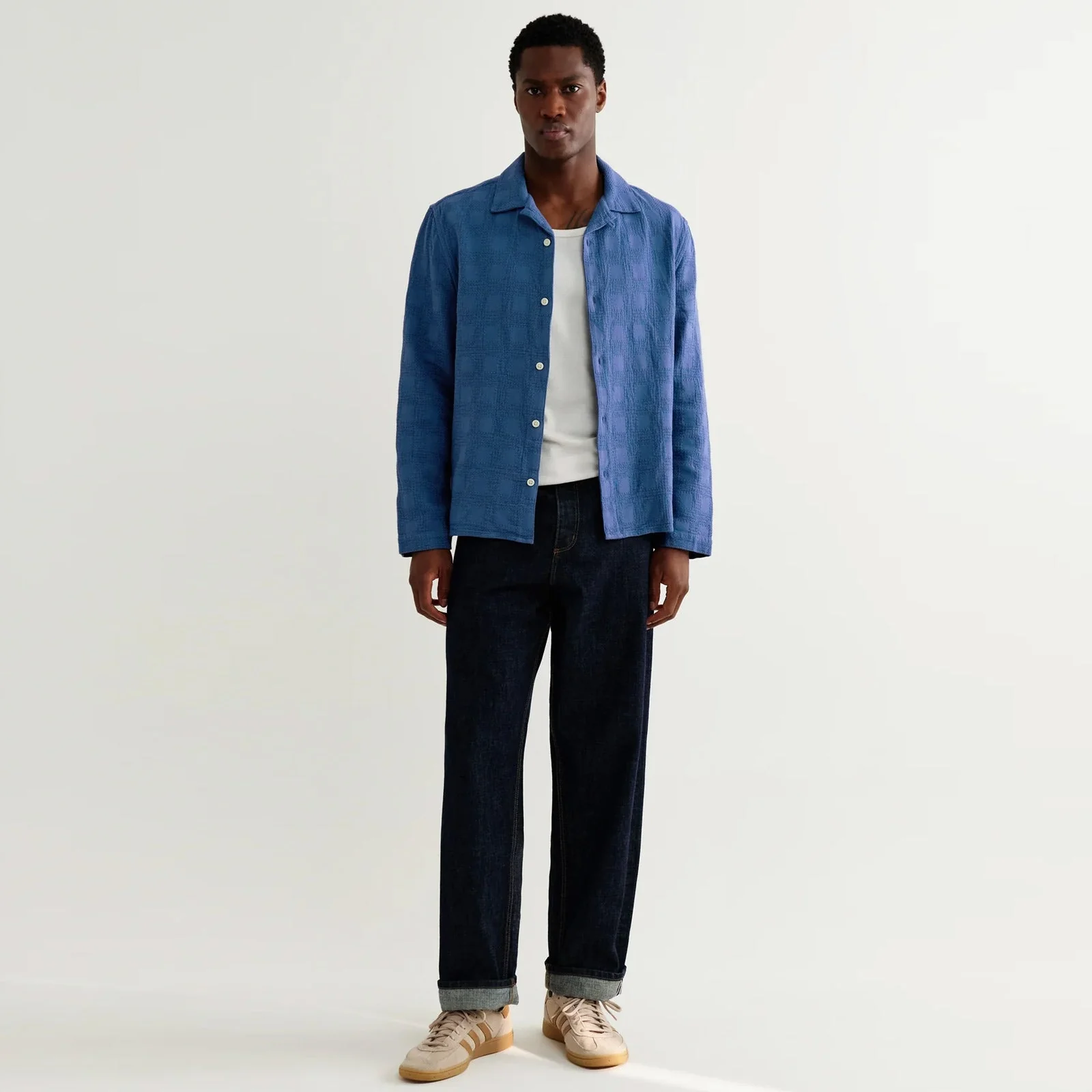 Corey L/S Cotton Dobby Shirt check blue - Image 4