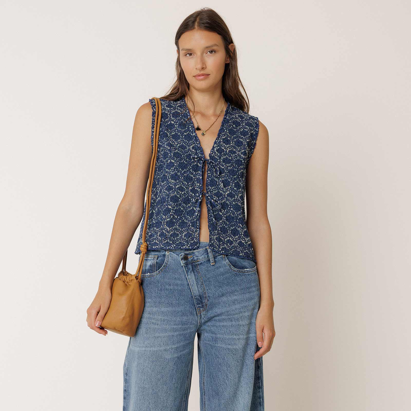 Crinkle Lace Vest indigo