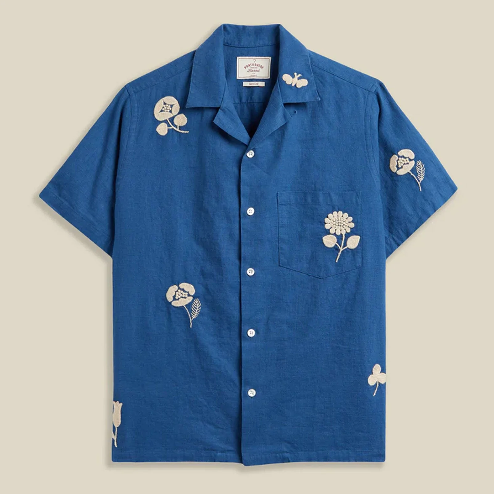Embroidery Nature Ramie S/S Shirt blue