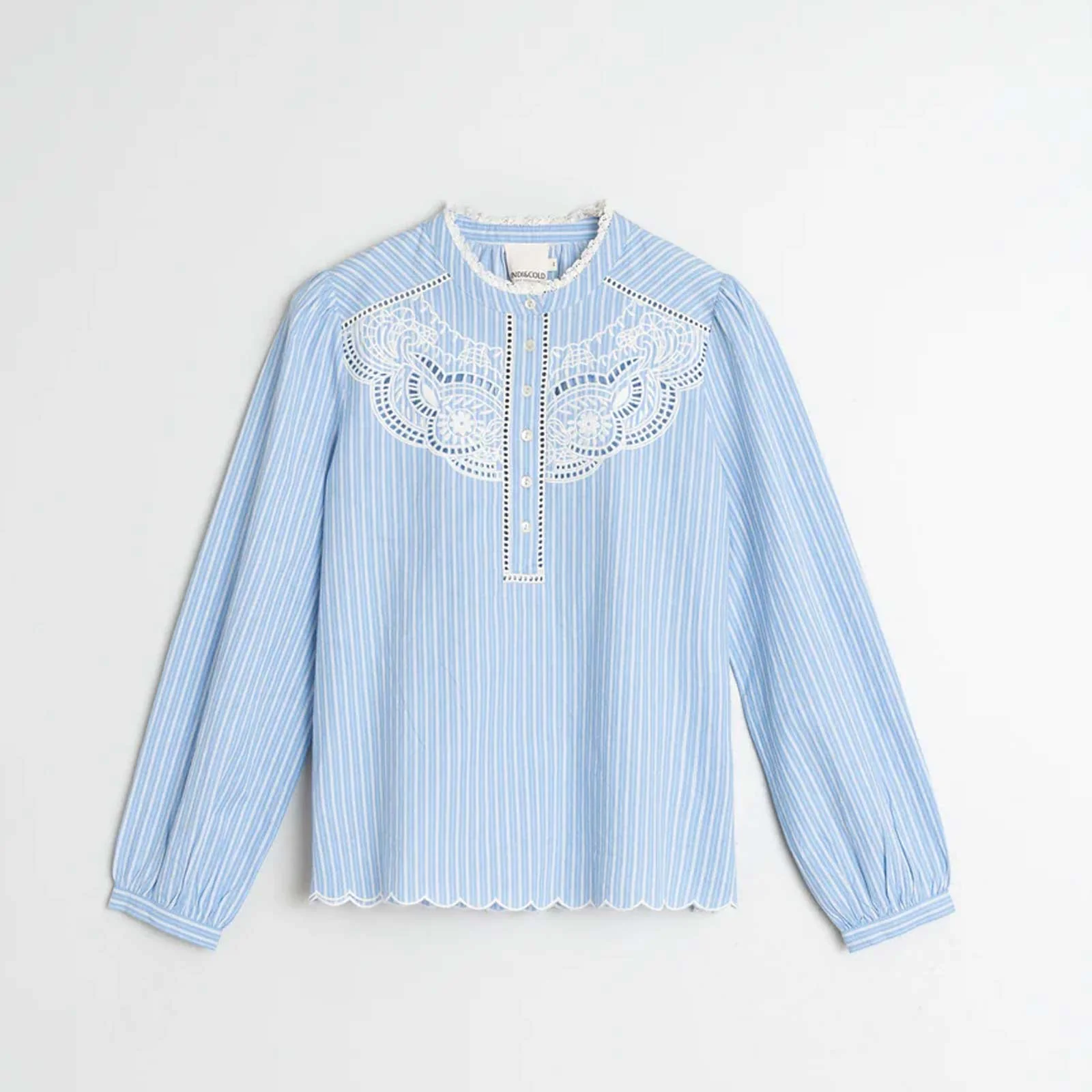 Embroidery Stripe Cotton Blouse azul