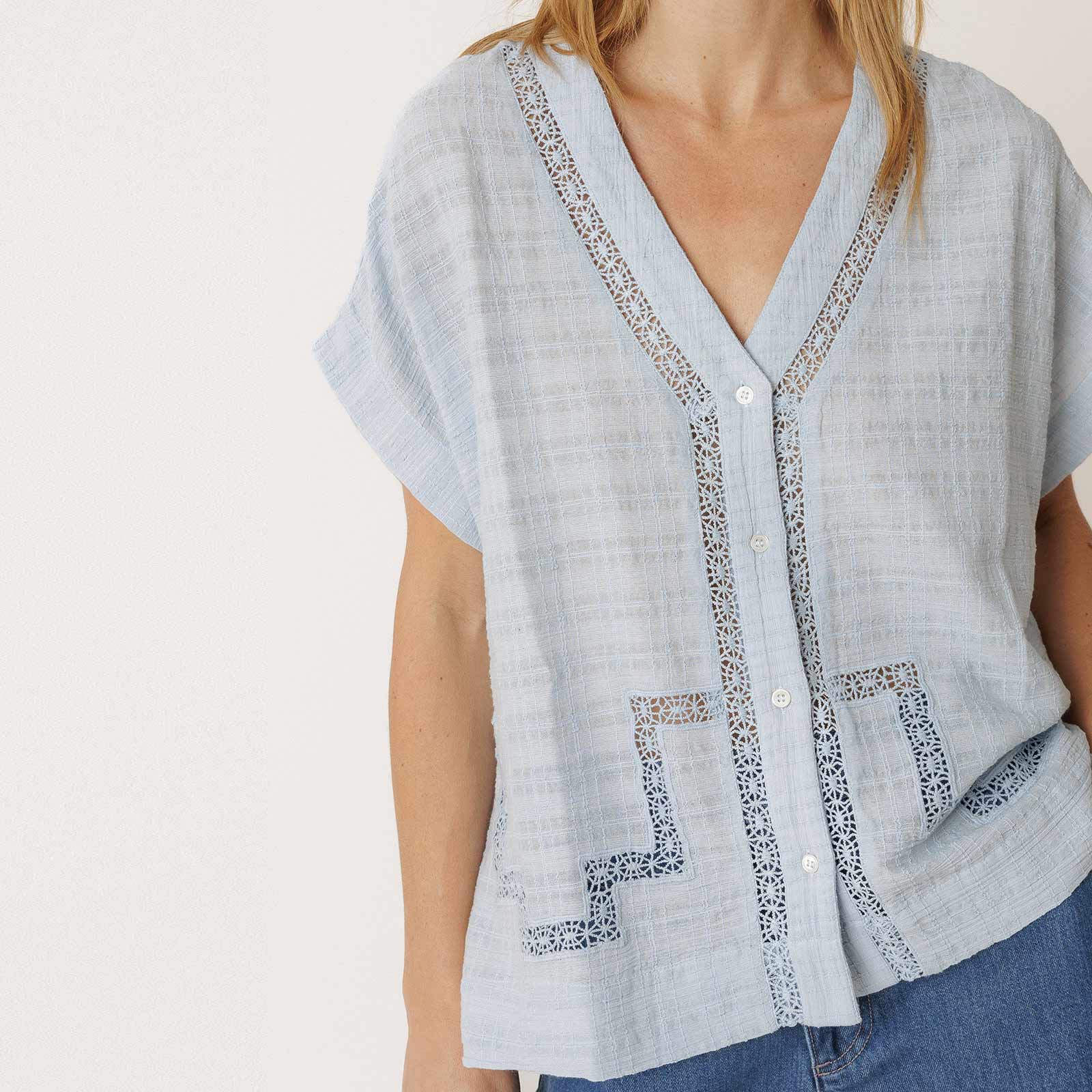 Eyelet Embroidery Blouse cielo
