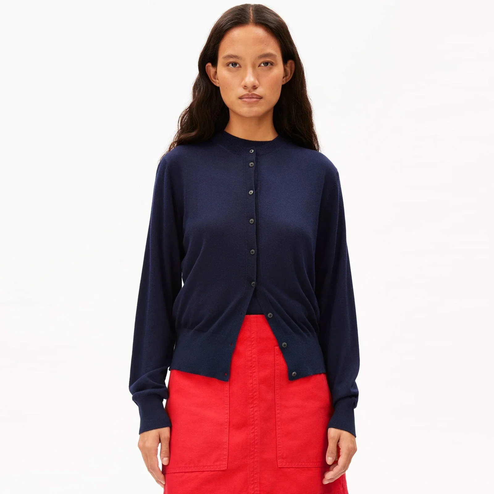 Fine Knit Cardigan tinted navy
