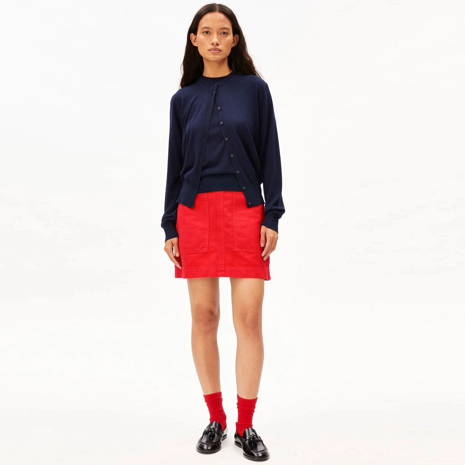 Fine Knit Cardigan tinted navy - Image 3