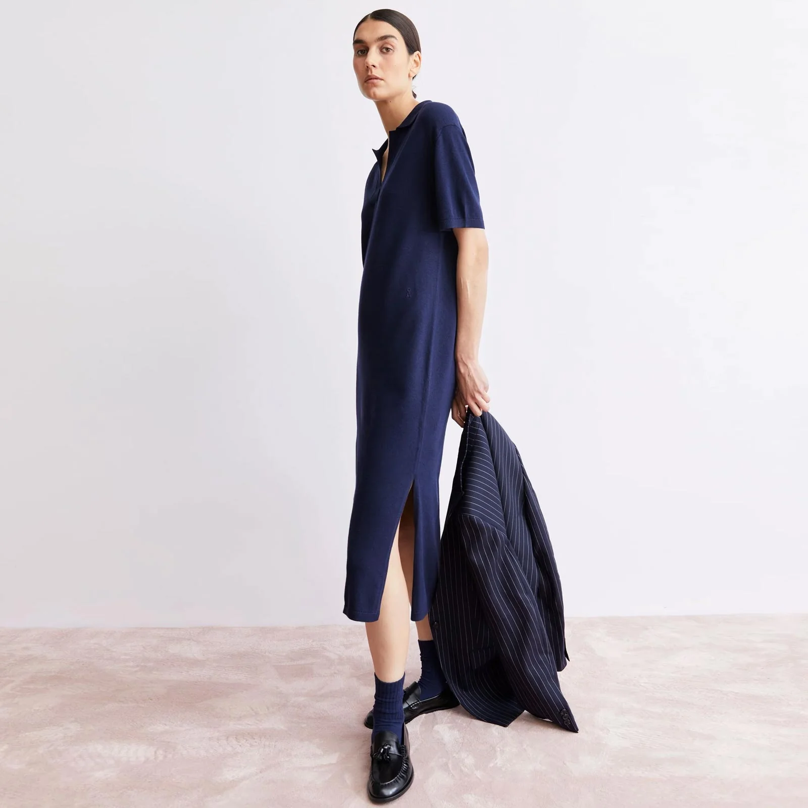 Fine Polo Knit Dress tinted navy