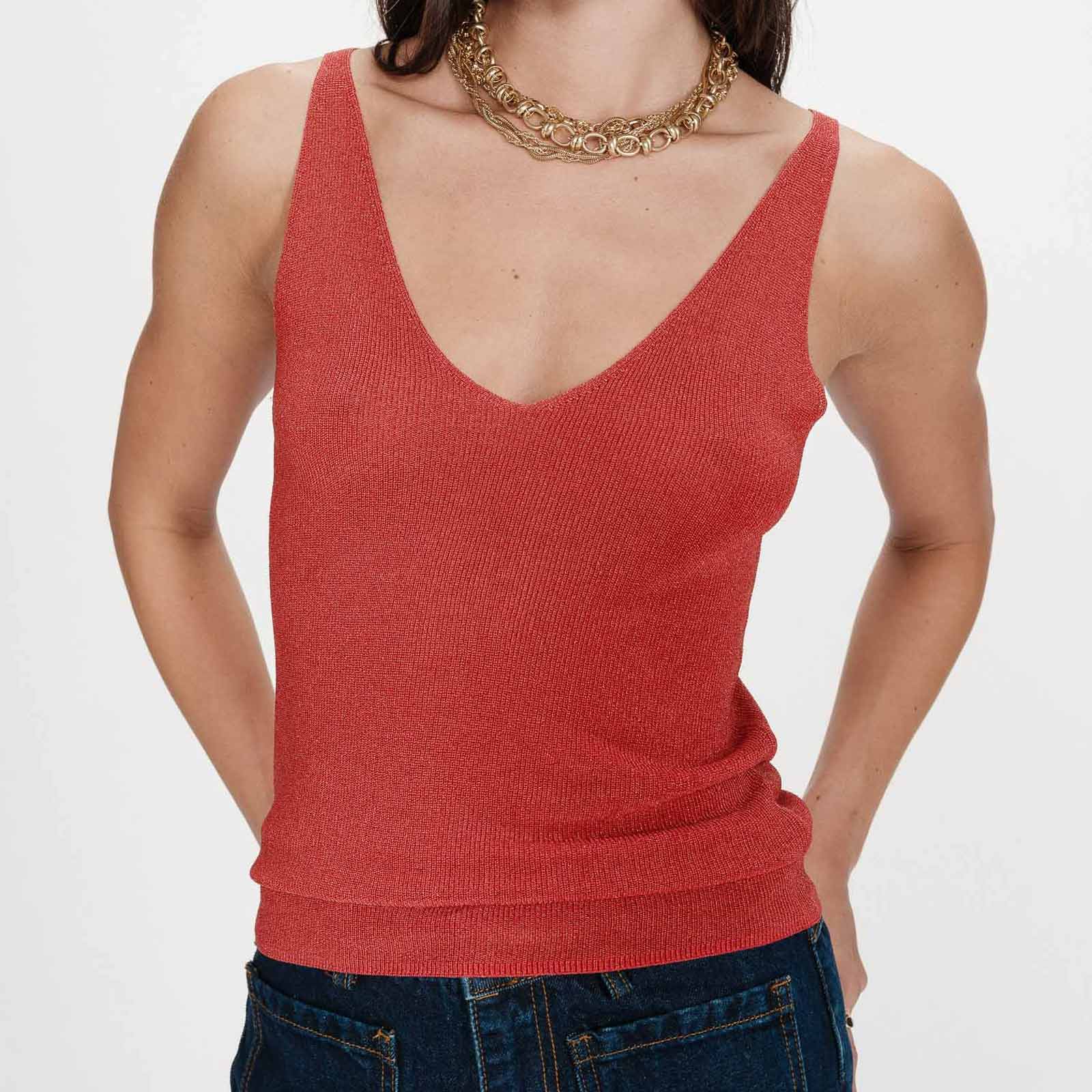 Fitted Lurex Top Paillette sanguine