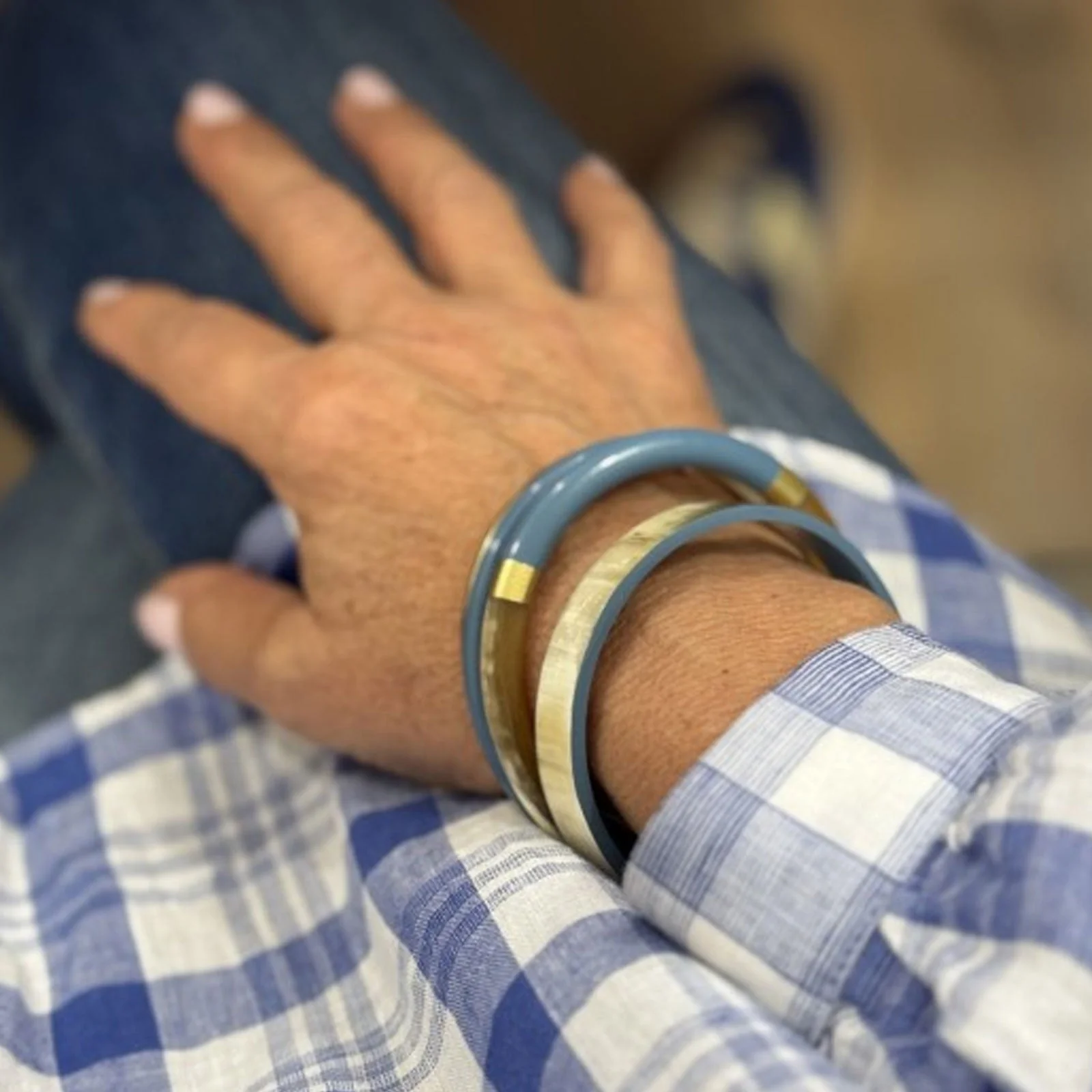 Flat Buffle Horn Bracelet bleu canard C48 - Image 3