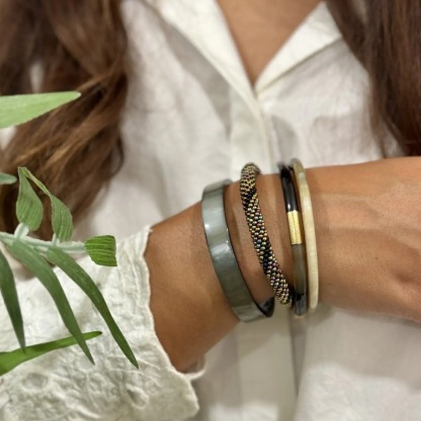 Flat Buffle Horn Bracelet noir C41 - Image 2