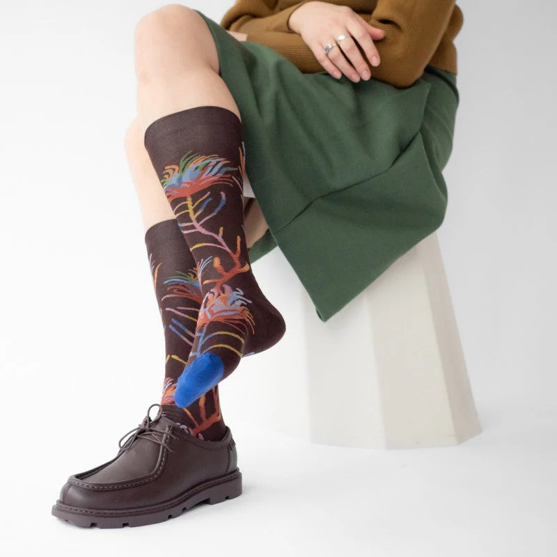 Fleur marron-foncé Knee Socks BO901 - Image 2