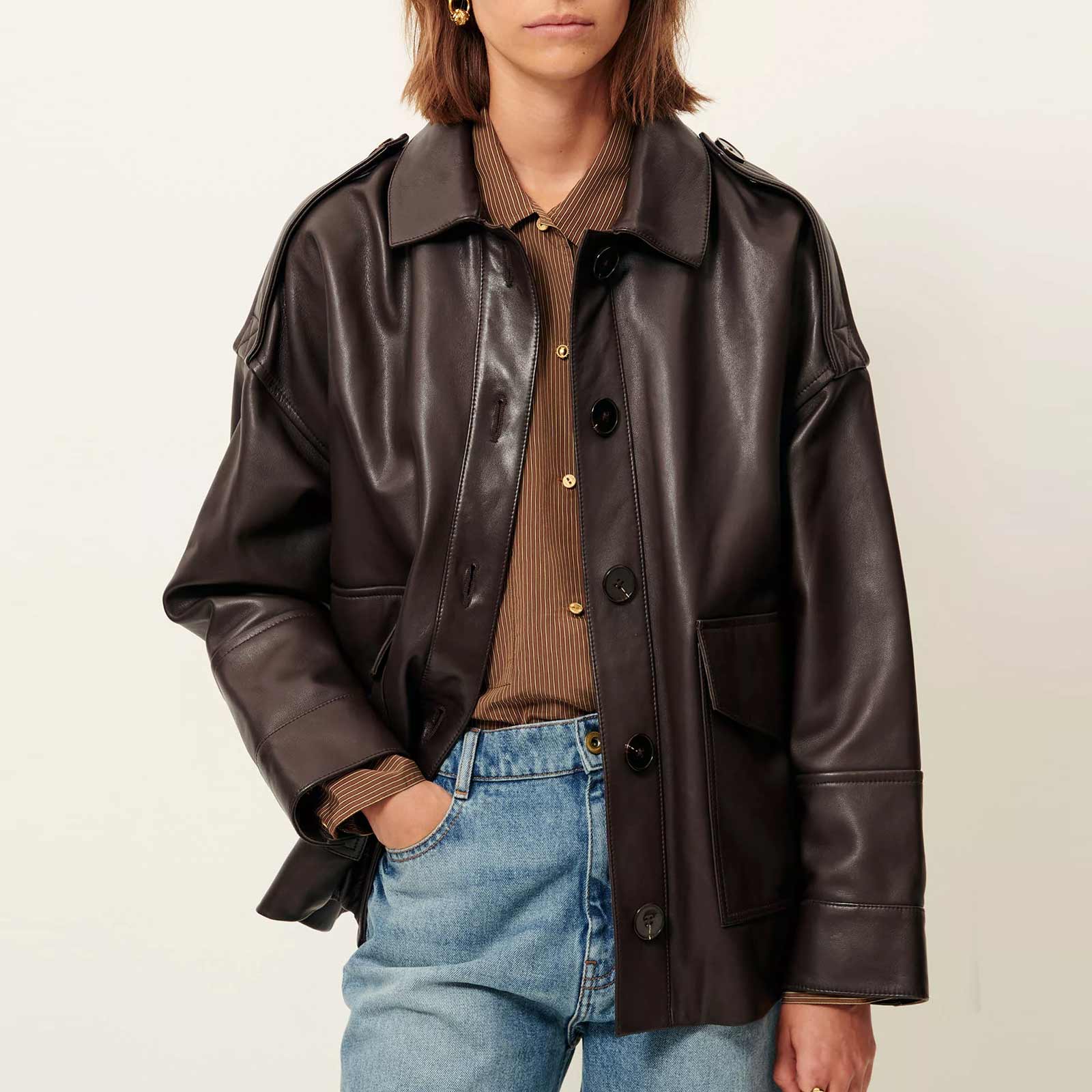 Harriboyd Leather Jacket coffee leather