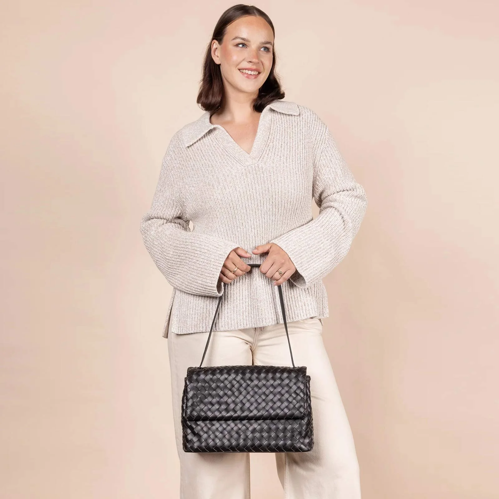 Kenzie Woven Classic Leather Bag black - Image 7