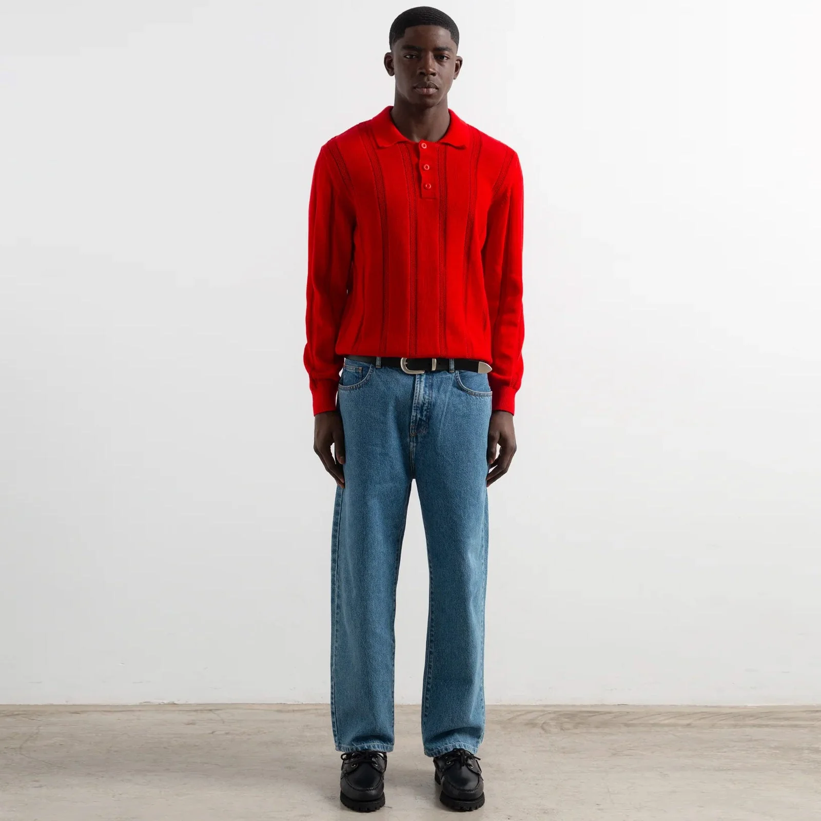 Knitted Polo plain red - Image 3