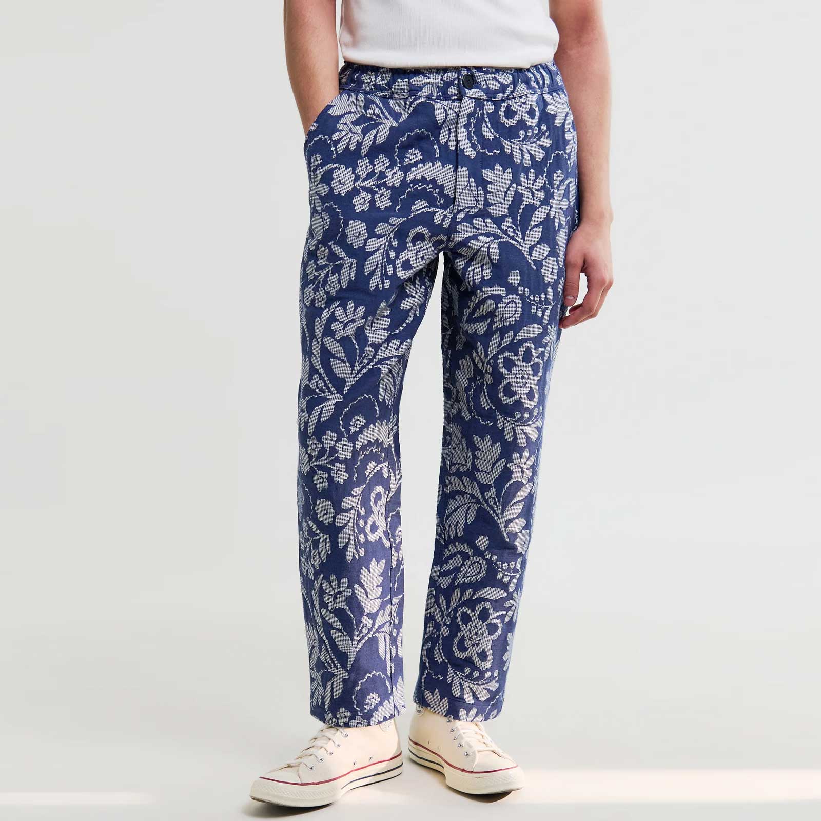 Kurt Floral Jacquard Trousers blue/ecru - Image 3