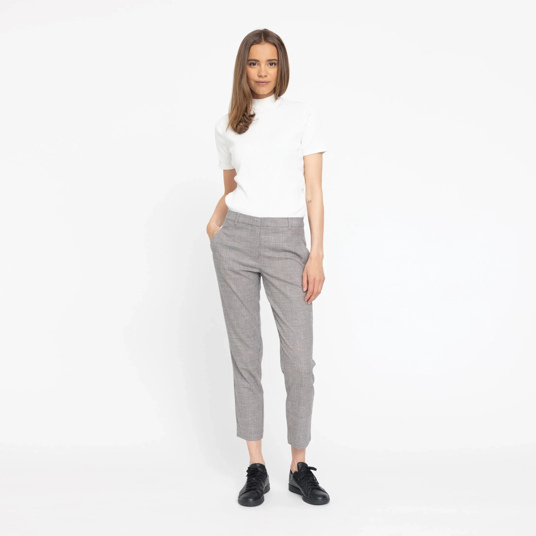 Kylie Crop 087 Trousers navy sand mix check - Image 2