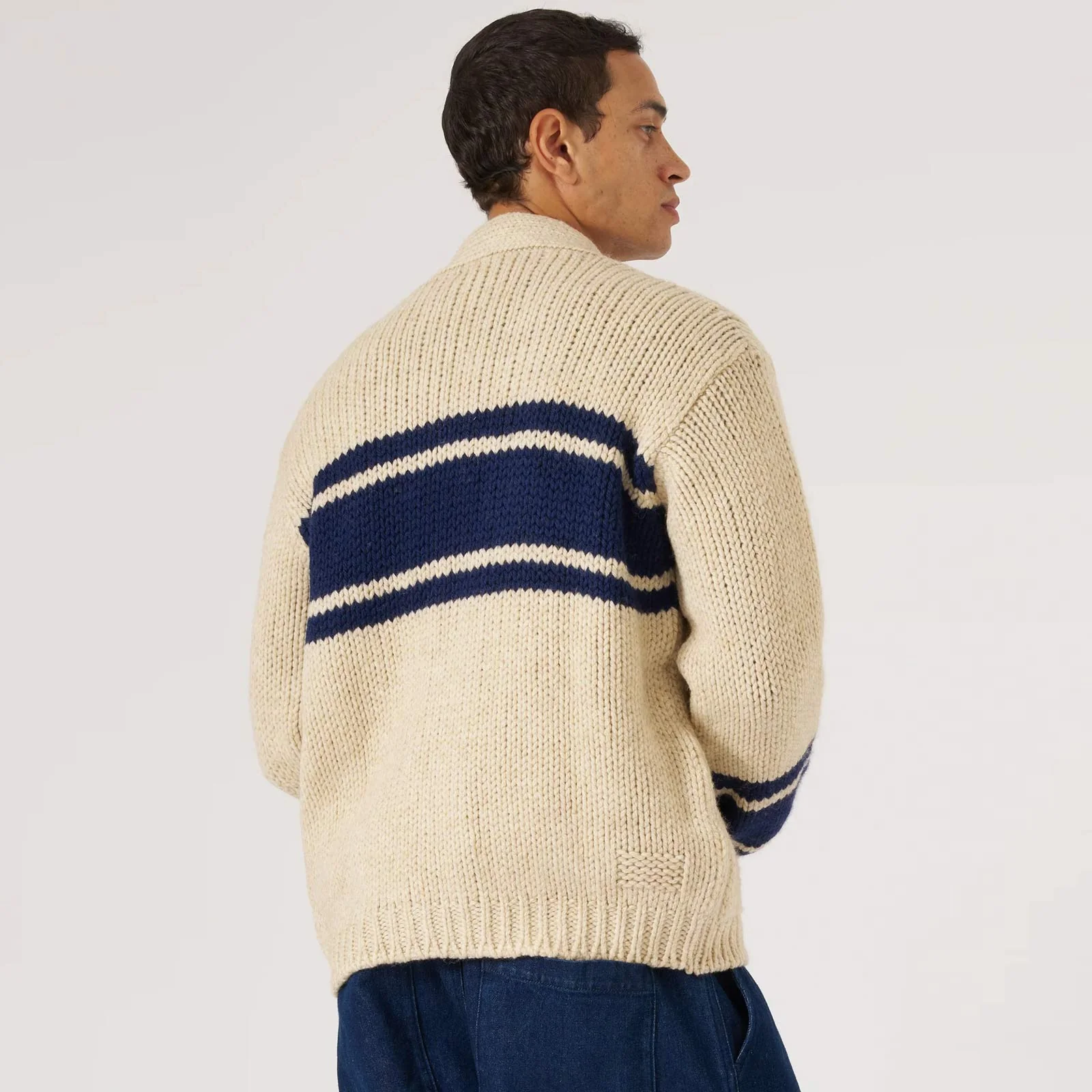 Langdale Chunky knit Stripe Cardigan sand - Image 4