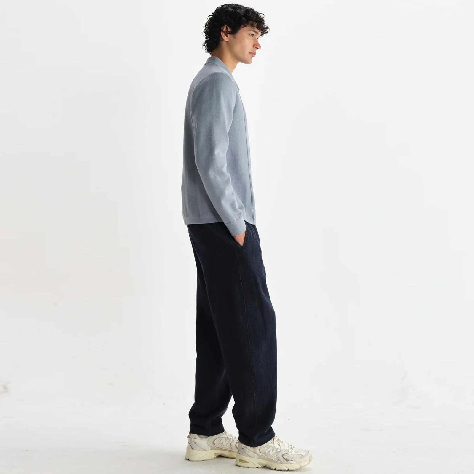 Lennox Zip Polo Milano Ripple Stripe grey blue - Image 5