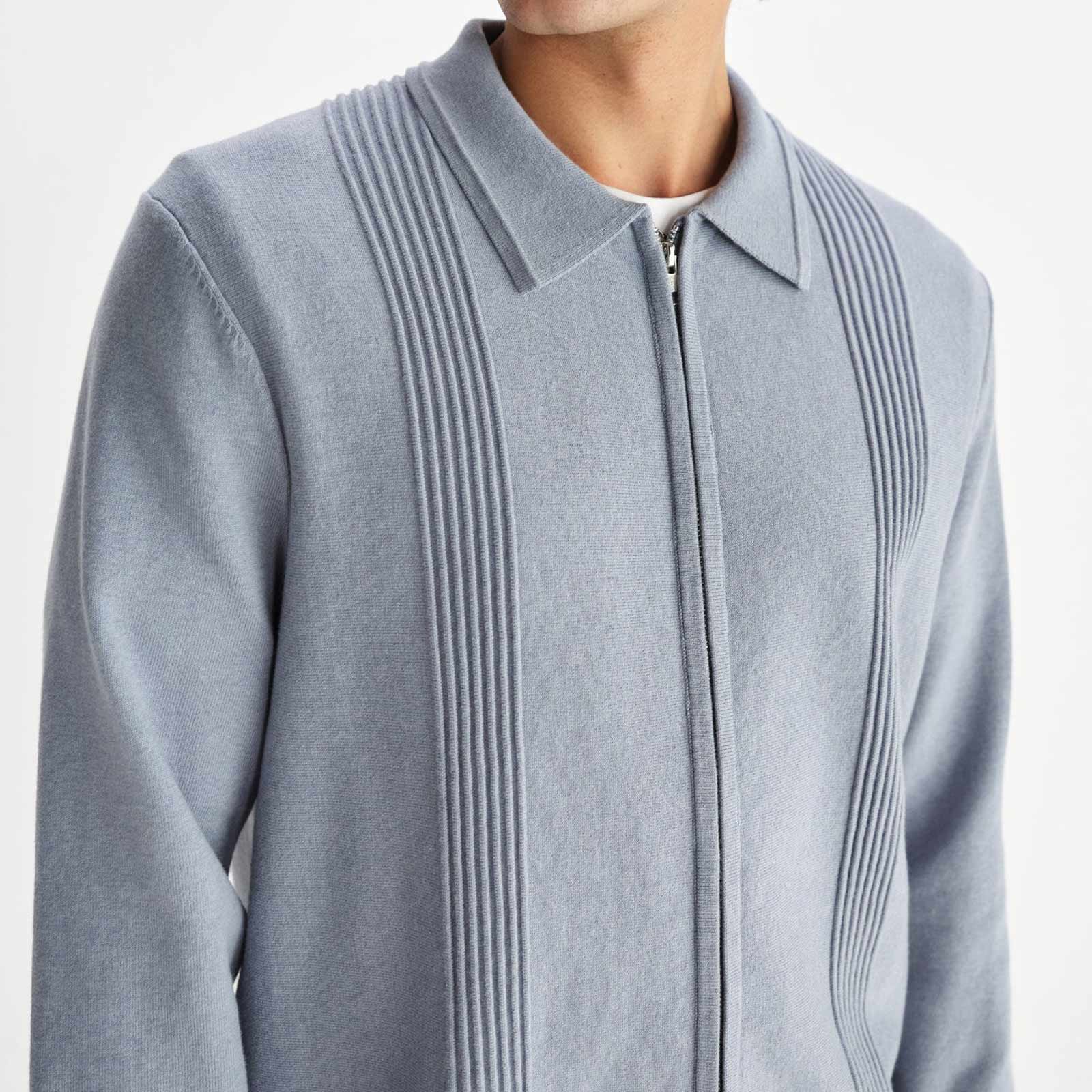 Lennox Zip Polo Milano Ripple Stripe grey blue - Image 7