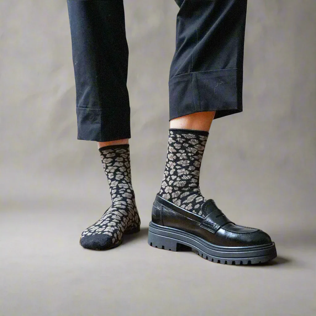 Leopard Lurex Socks black