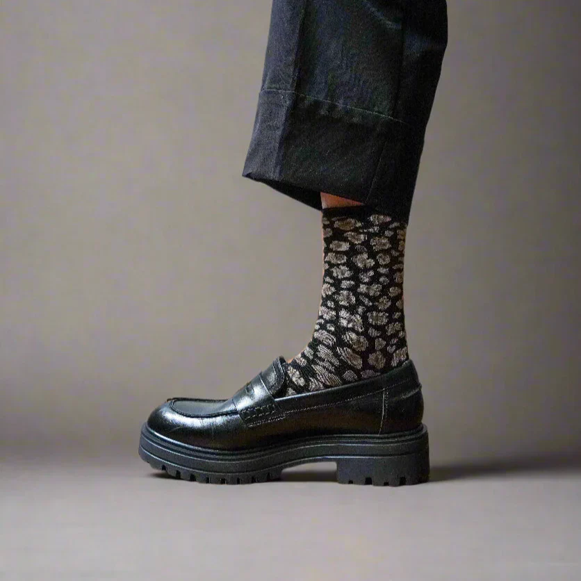 Leopard Lurex Socks black - Image 2