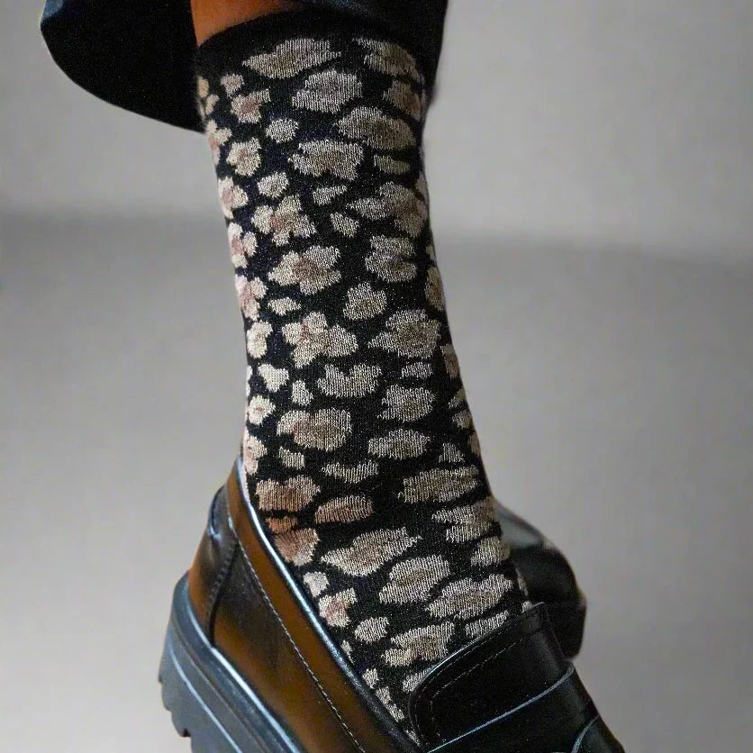 Leopard Lurex Socks black - Image 3