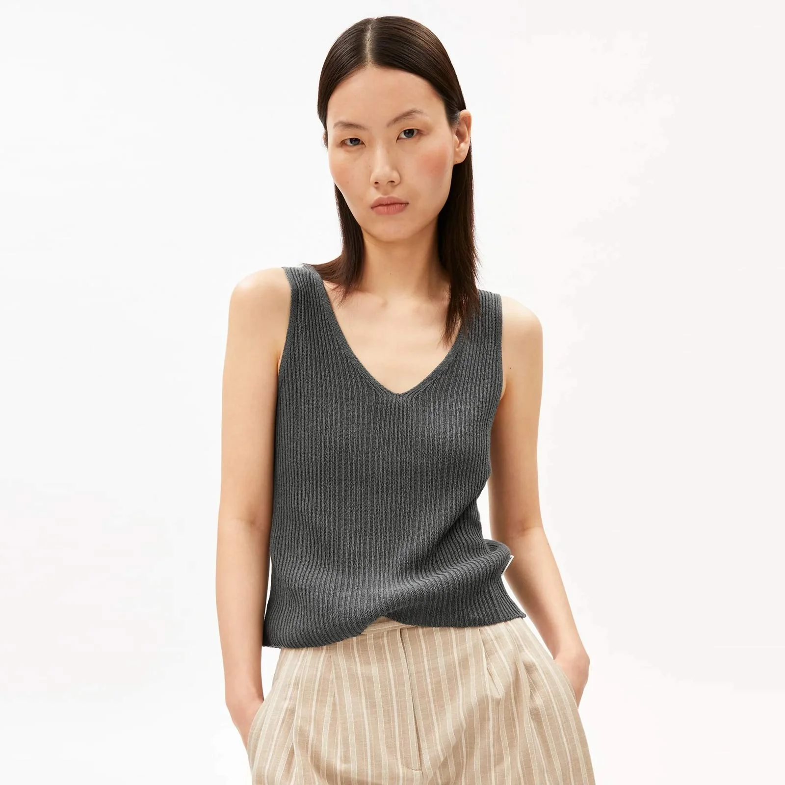 Linen Blend Knit Top space steel