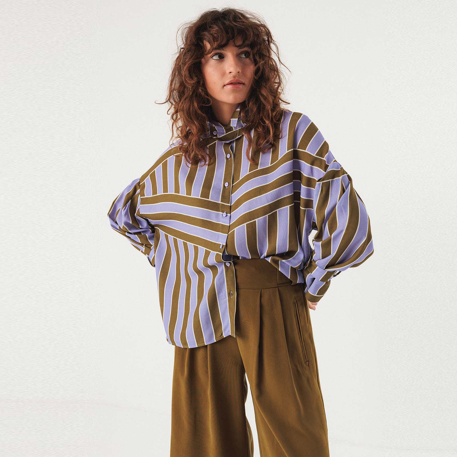 Lone Shirt olive/lilac stripes