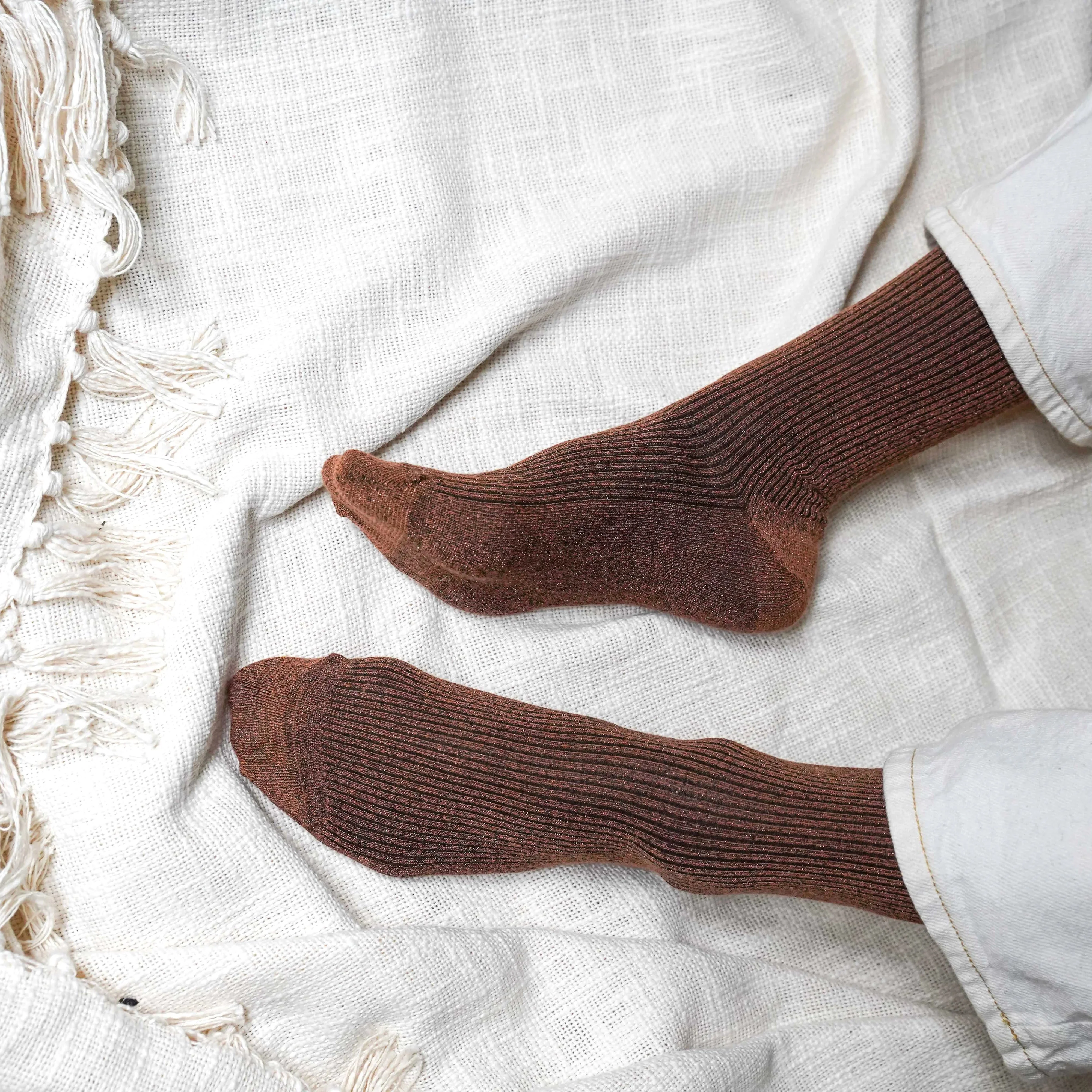 Lurex Glitter Socks camel brown - Image 2