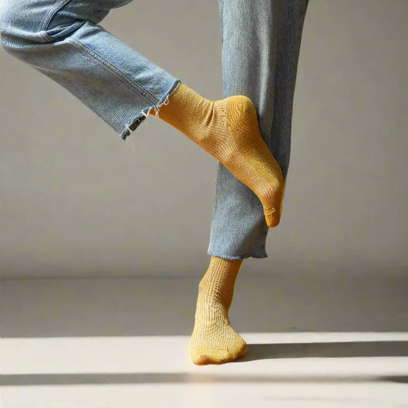 Lurex Glitter Socks mustard - Image 2