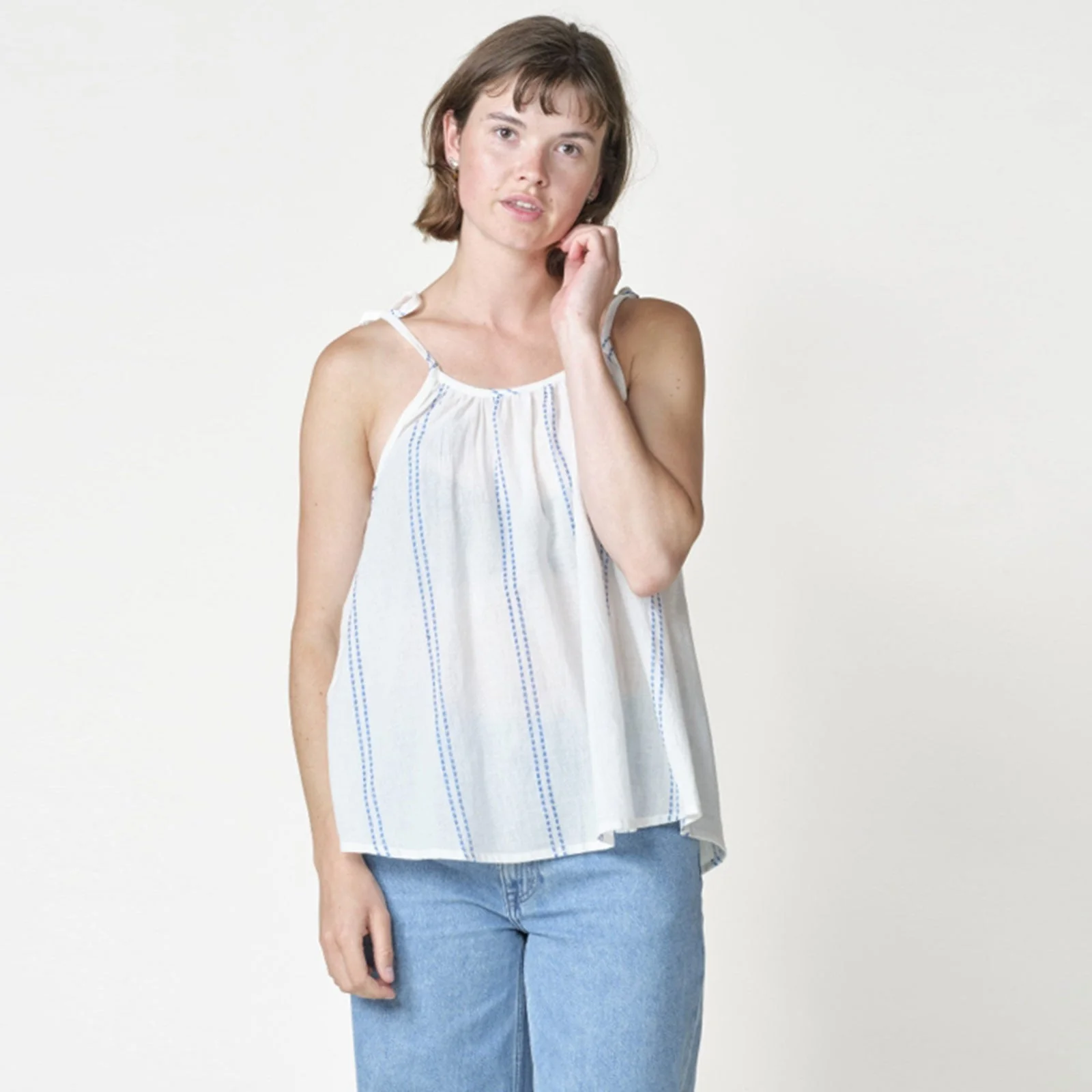 Mary Top white/surf blue