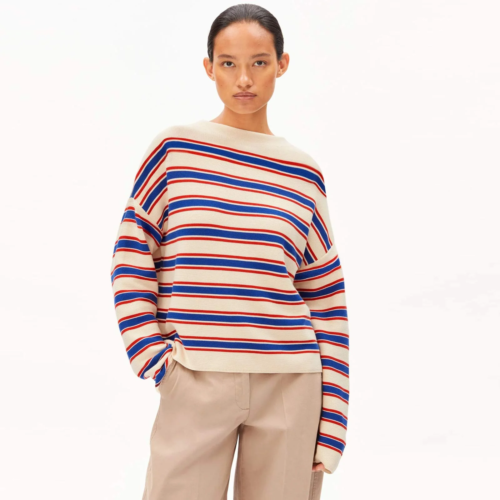 Merinaa Stripes Jumper oatmilk/mars red/dynamo blue