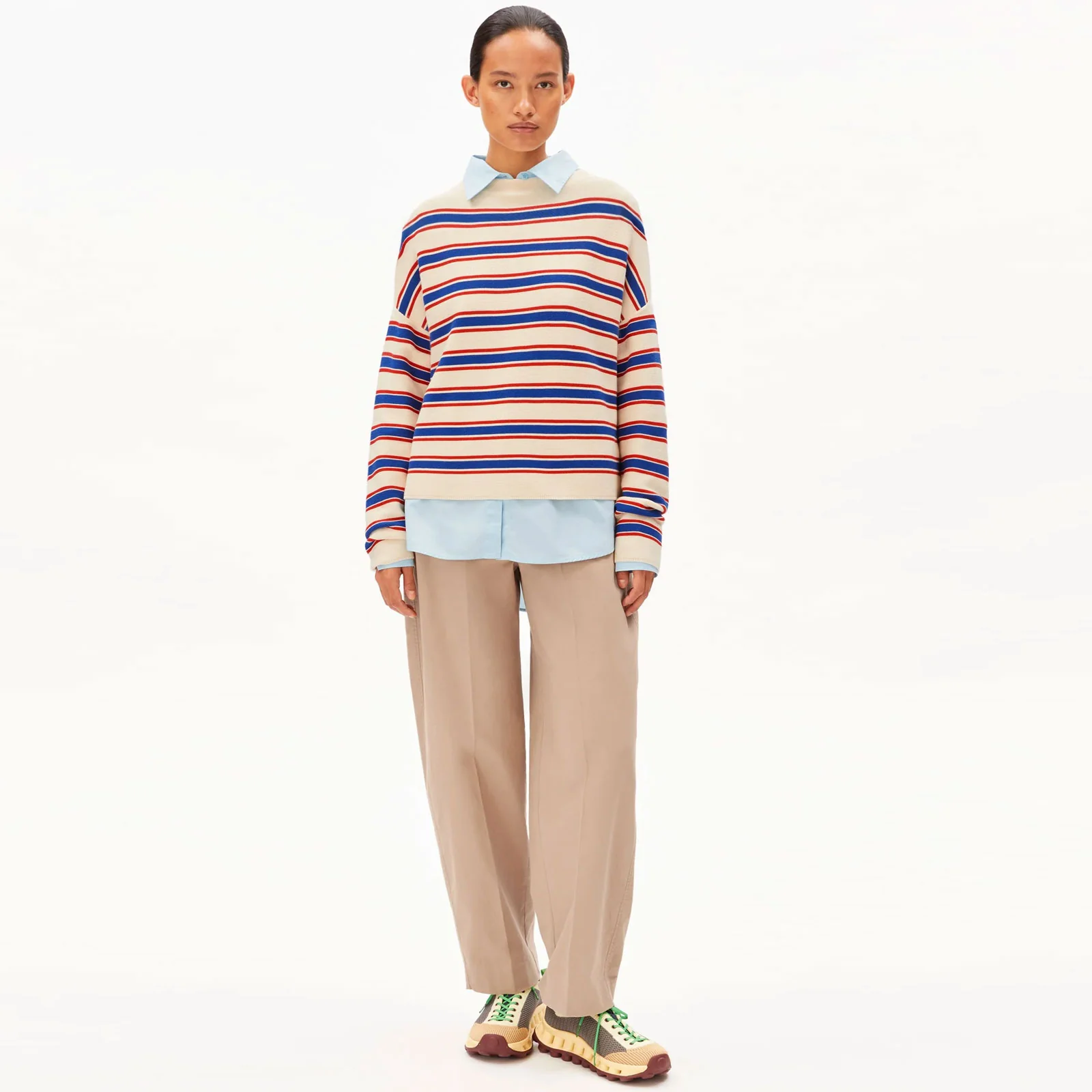 Merinaa Stripes Jumper oatmilk/mars red/dynamo blue - Image 3