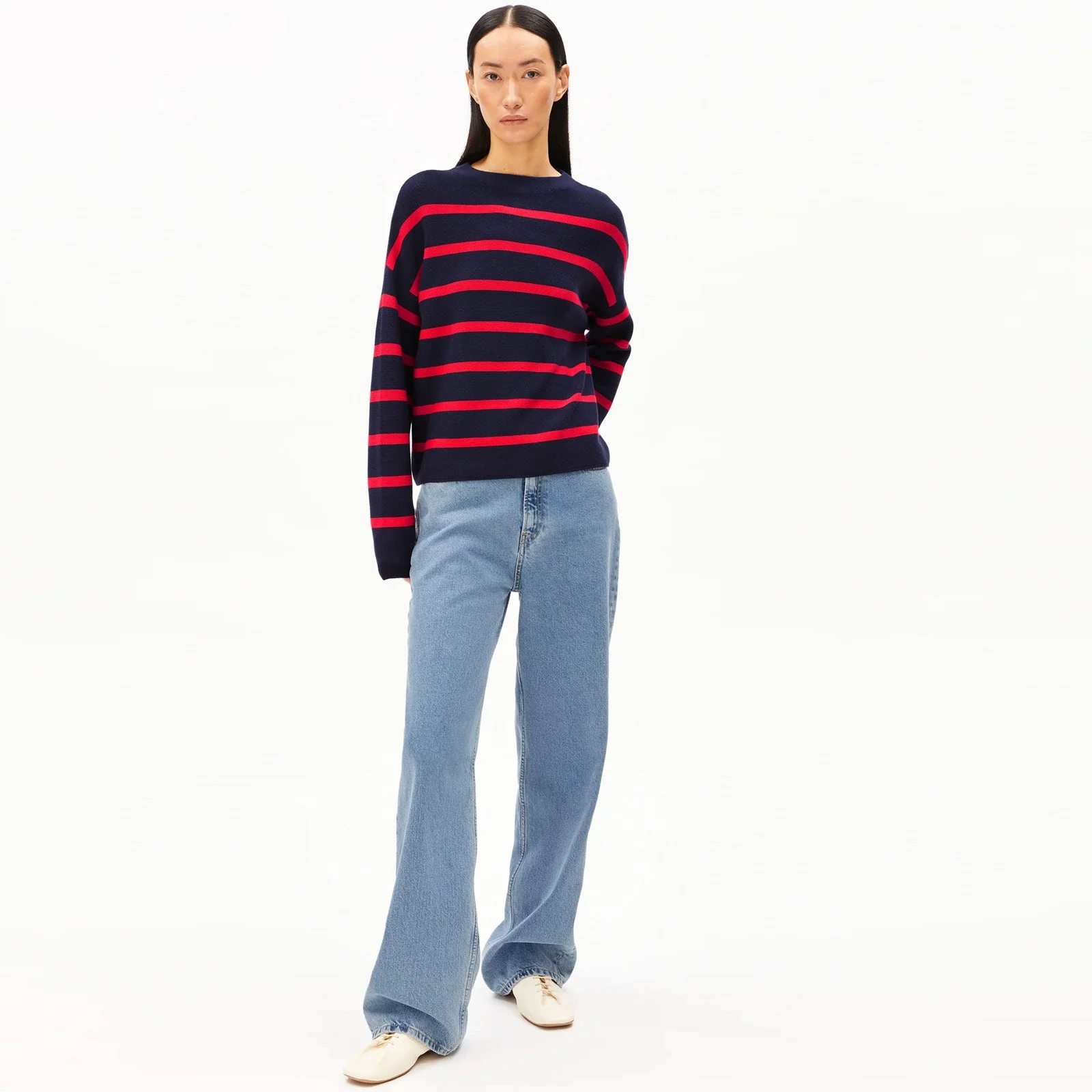 Merinaa Stripes Jumper tinted navy/candy apple - Image 3