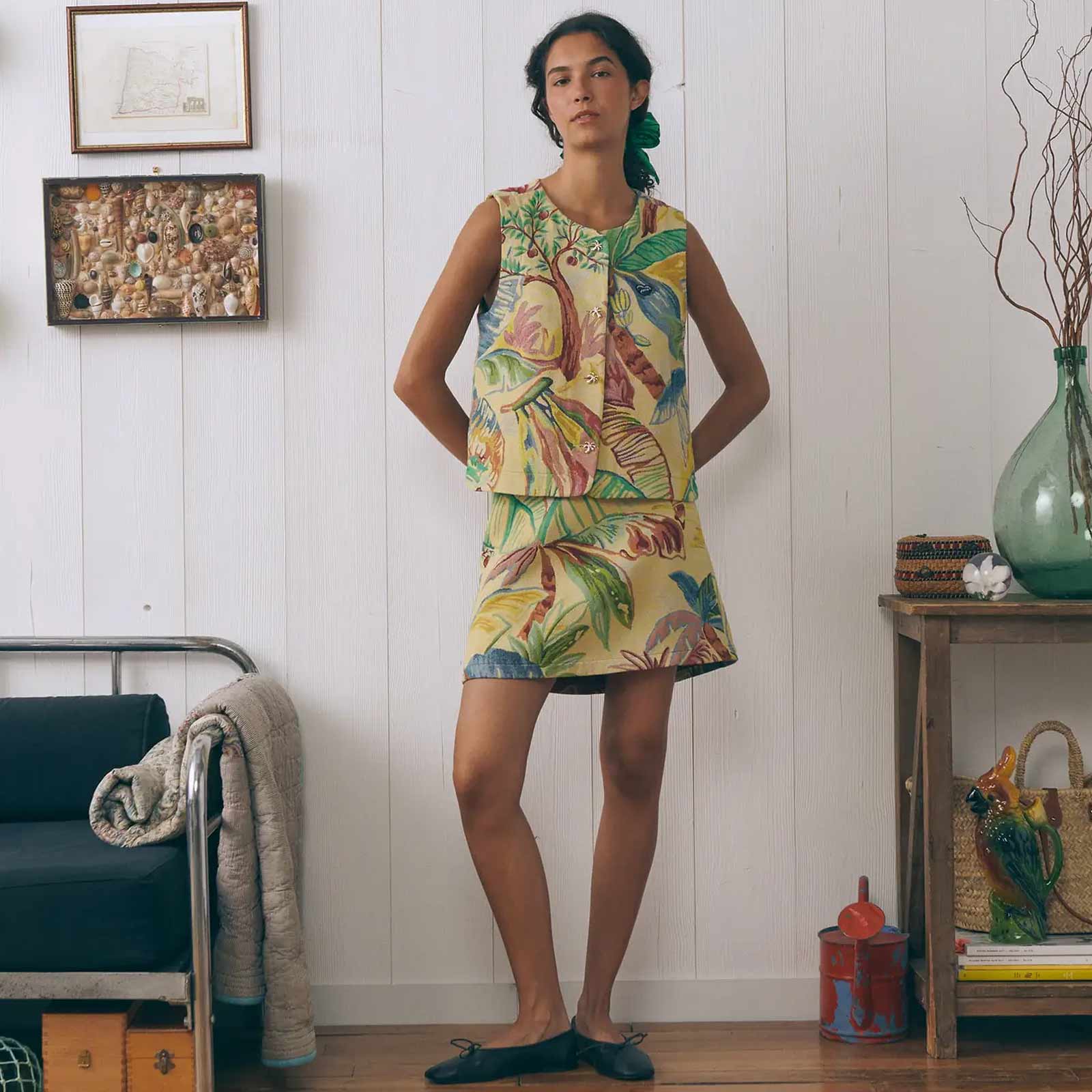 Missofee Skirt palm tree jacquard