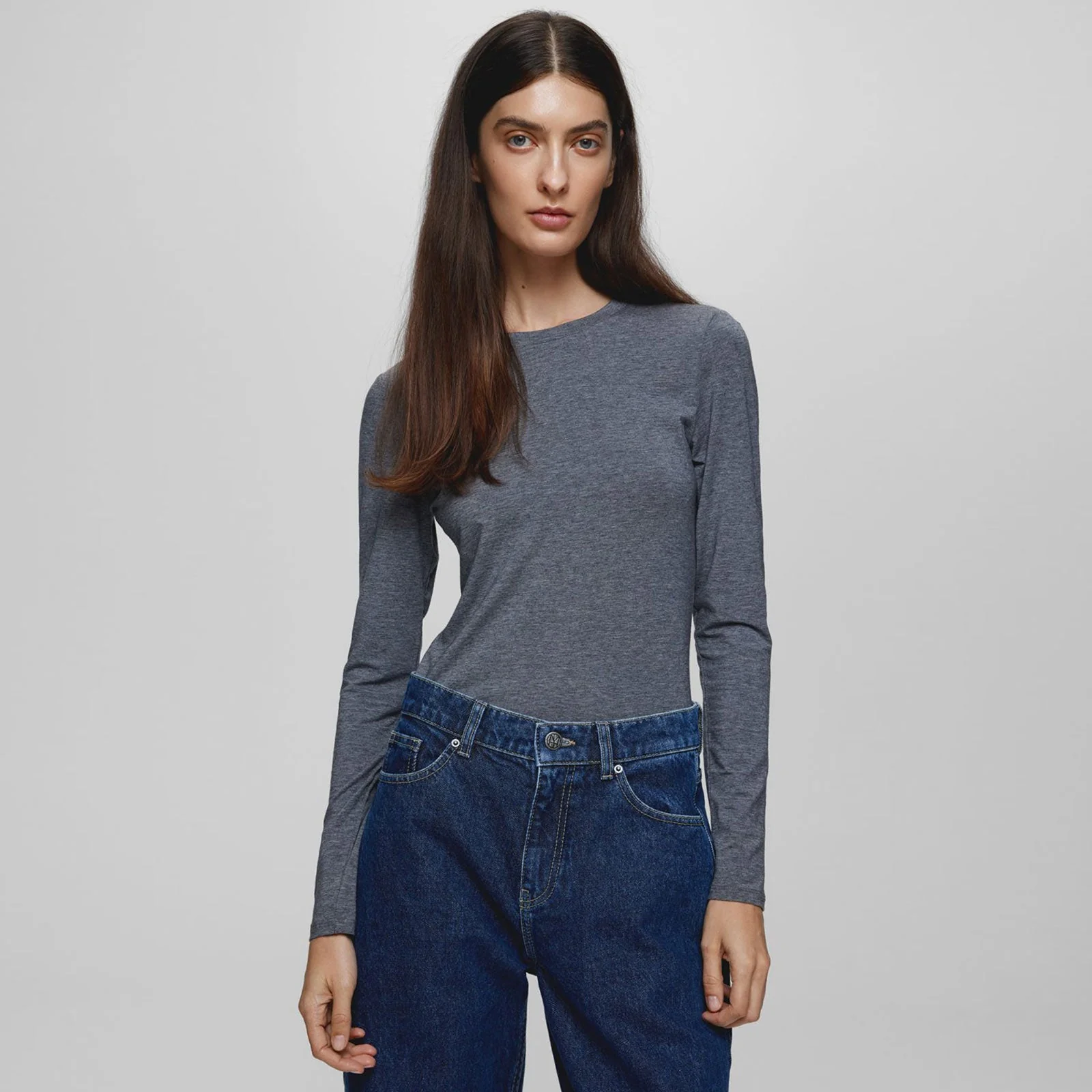 MSCHBetrina O LS Top mid grey melange