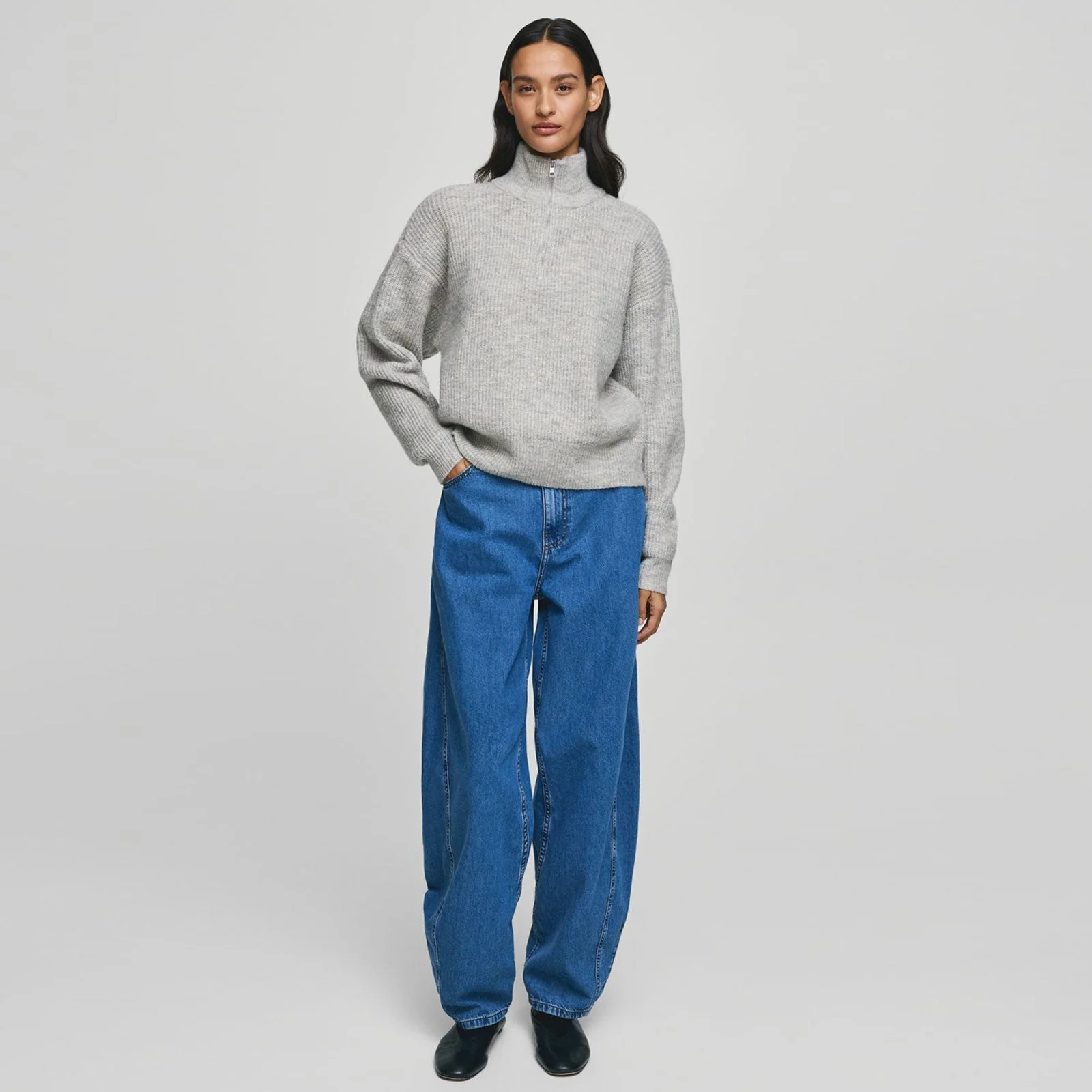 MSCHMeilani Gytta M Zip Pullover warm light grey melange - Image 2