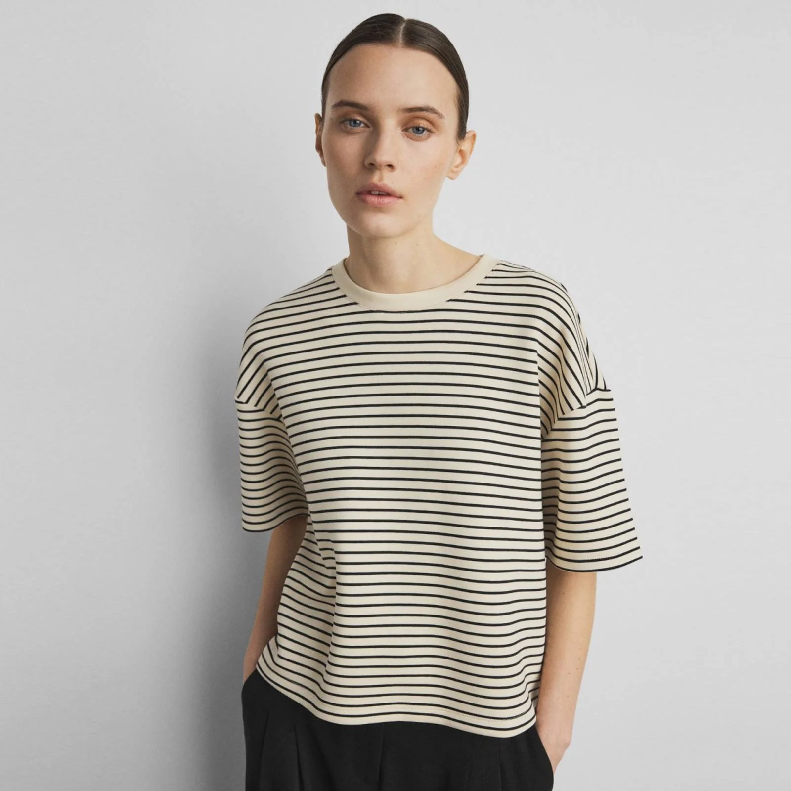 MSCHNilda Ima Q S/S Sweatshirt stp oatmeal/black