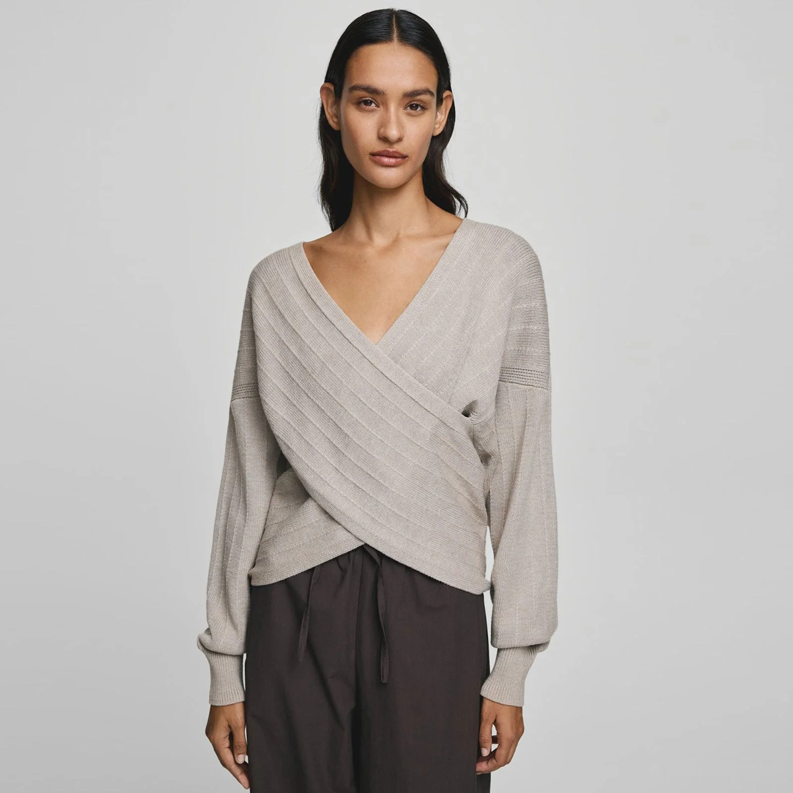 MSCHZine Rachelle Wrap Pullover warm light grey melange