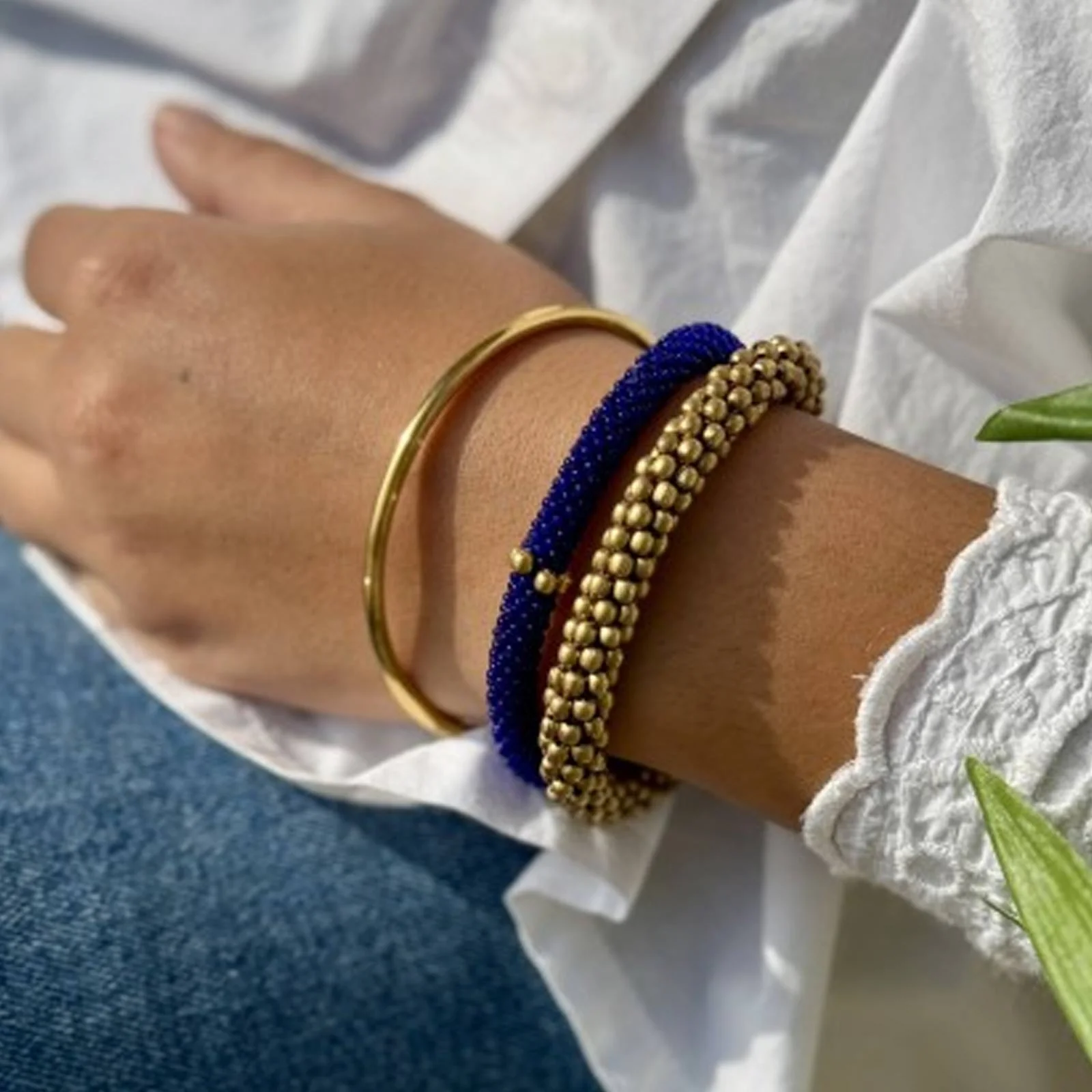 Nepalese Bracelet blue golden beads A48 - Image 2