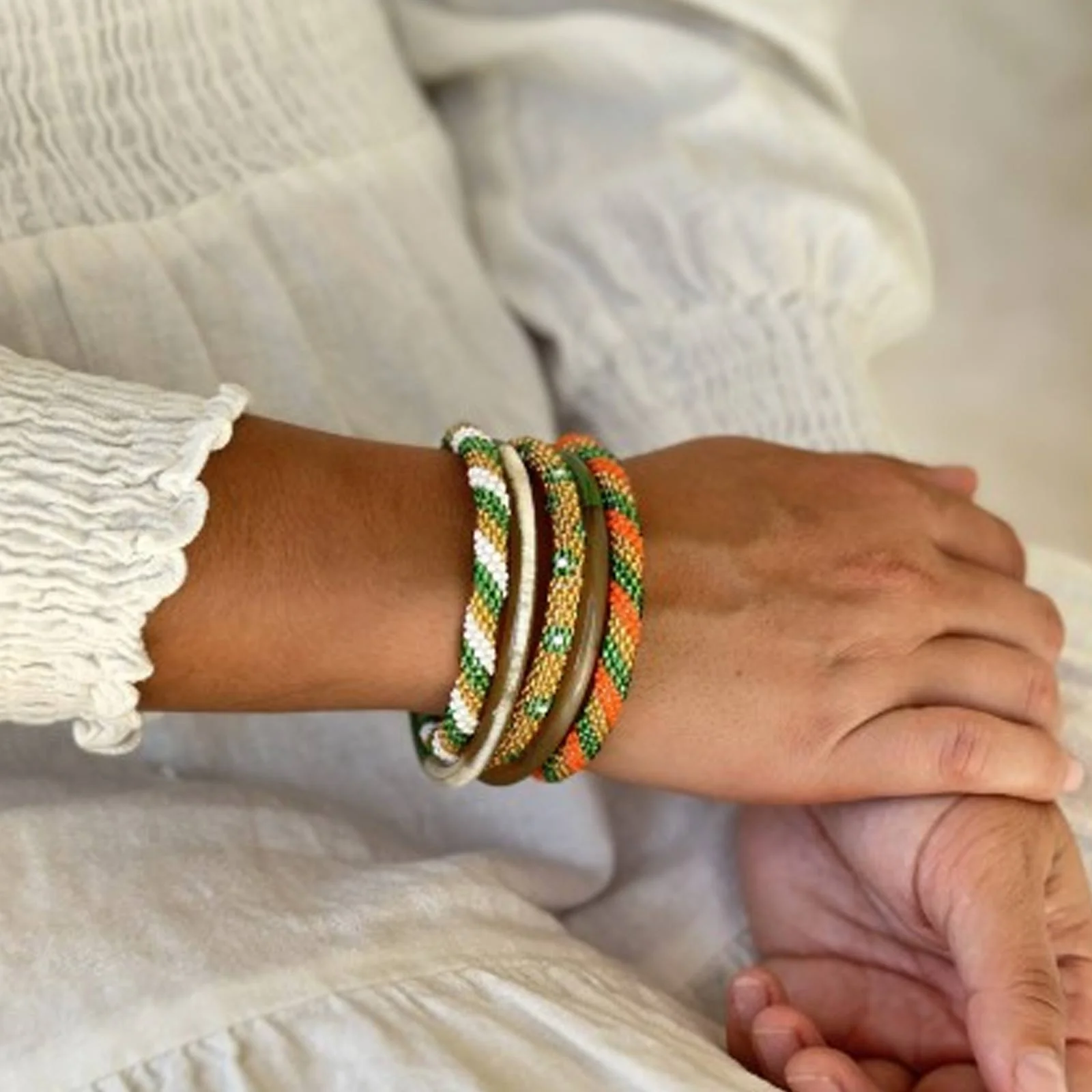 Nepalese Bracelet orange/green/gold oblique B163 - Image 2