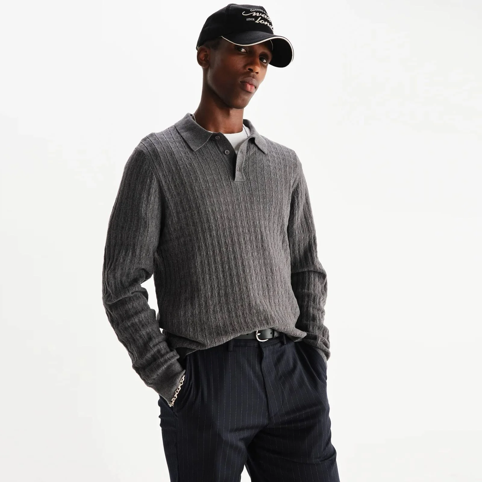 Oban Polo Diamond Stripe grey marl