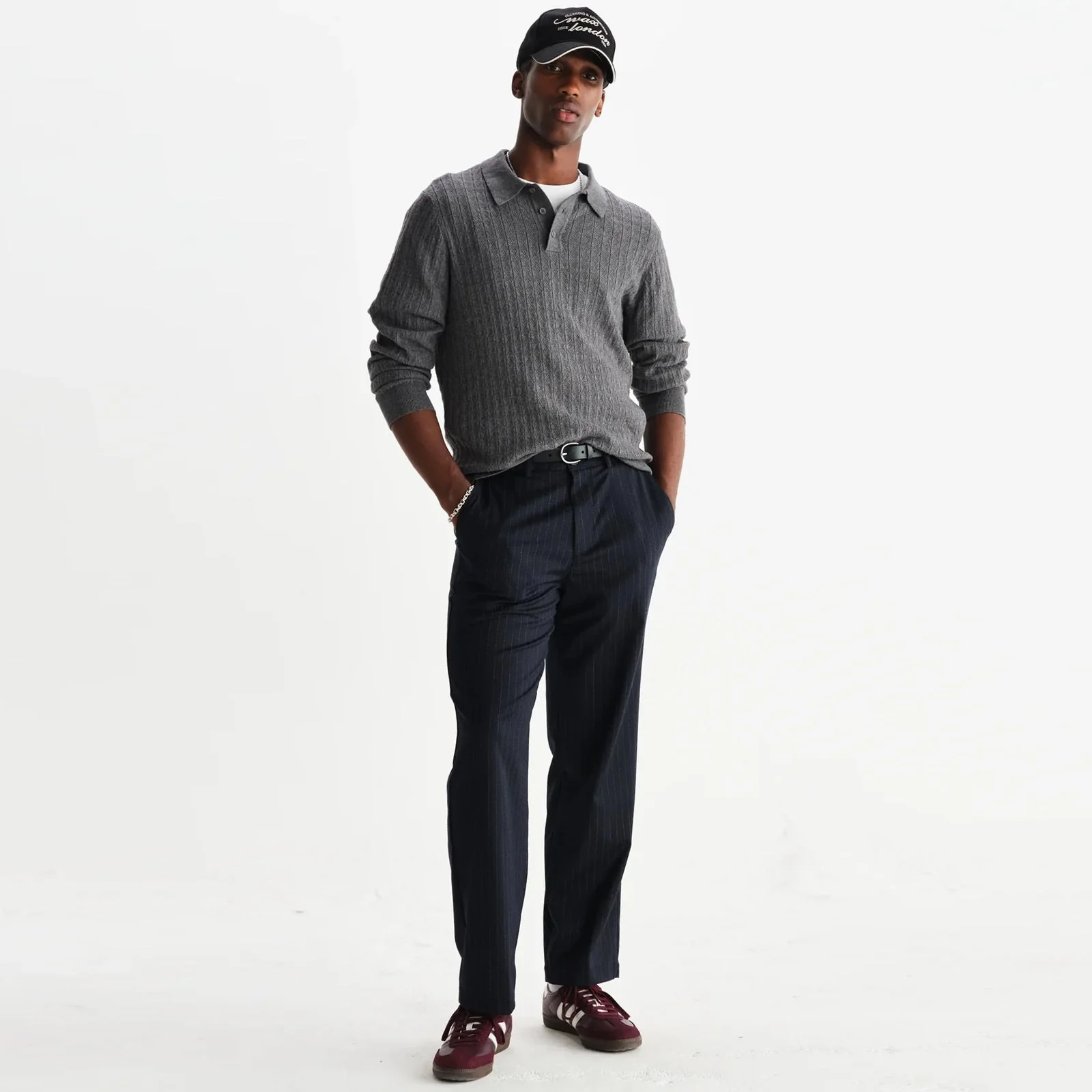 Oban Polo Diamond Stripe grey marl - Image 3