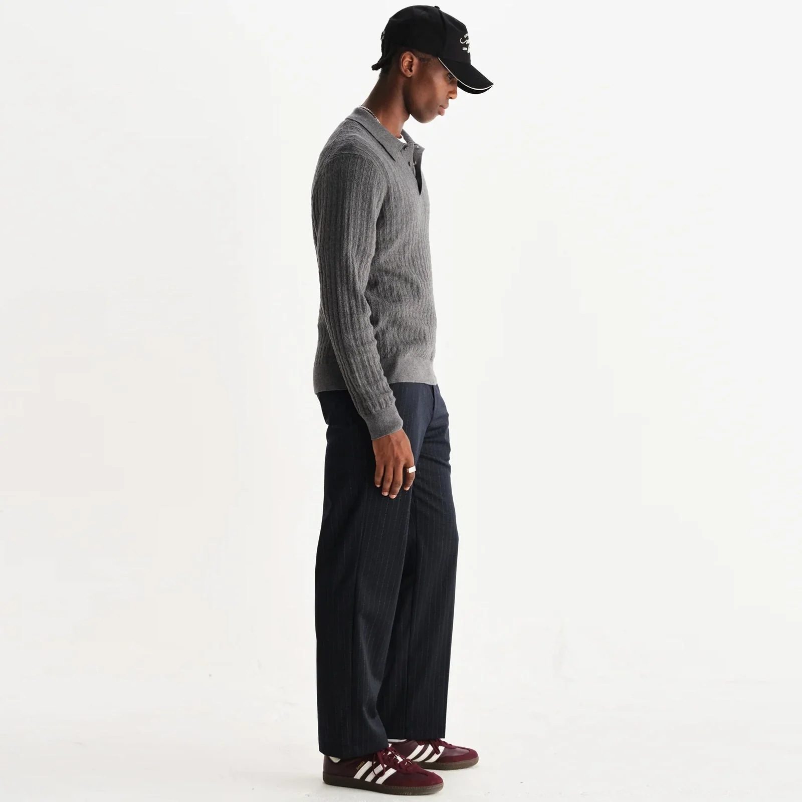 Oban Polo Diamond Stripe grey marl - Image 4